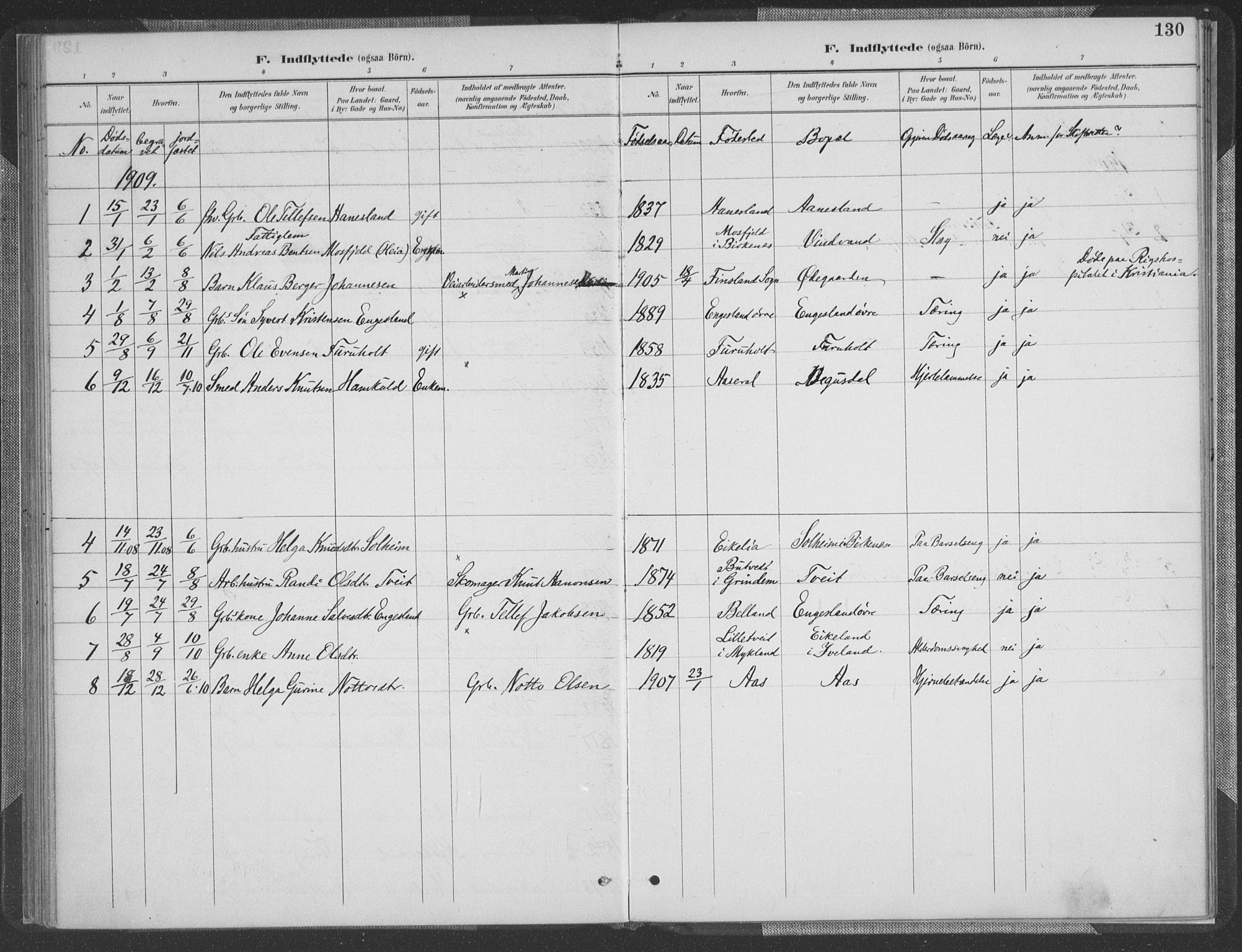 Herefoss sokneprestkontor, SAK/1111-0019/F/Fa/Fab/L0004: Parish register (official) no. A 4, 1887-1909, p. 130