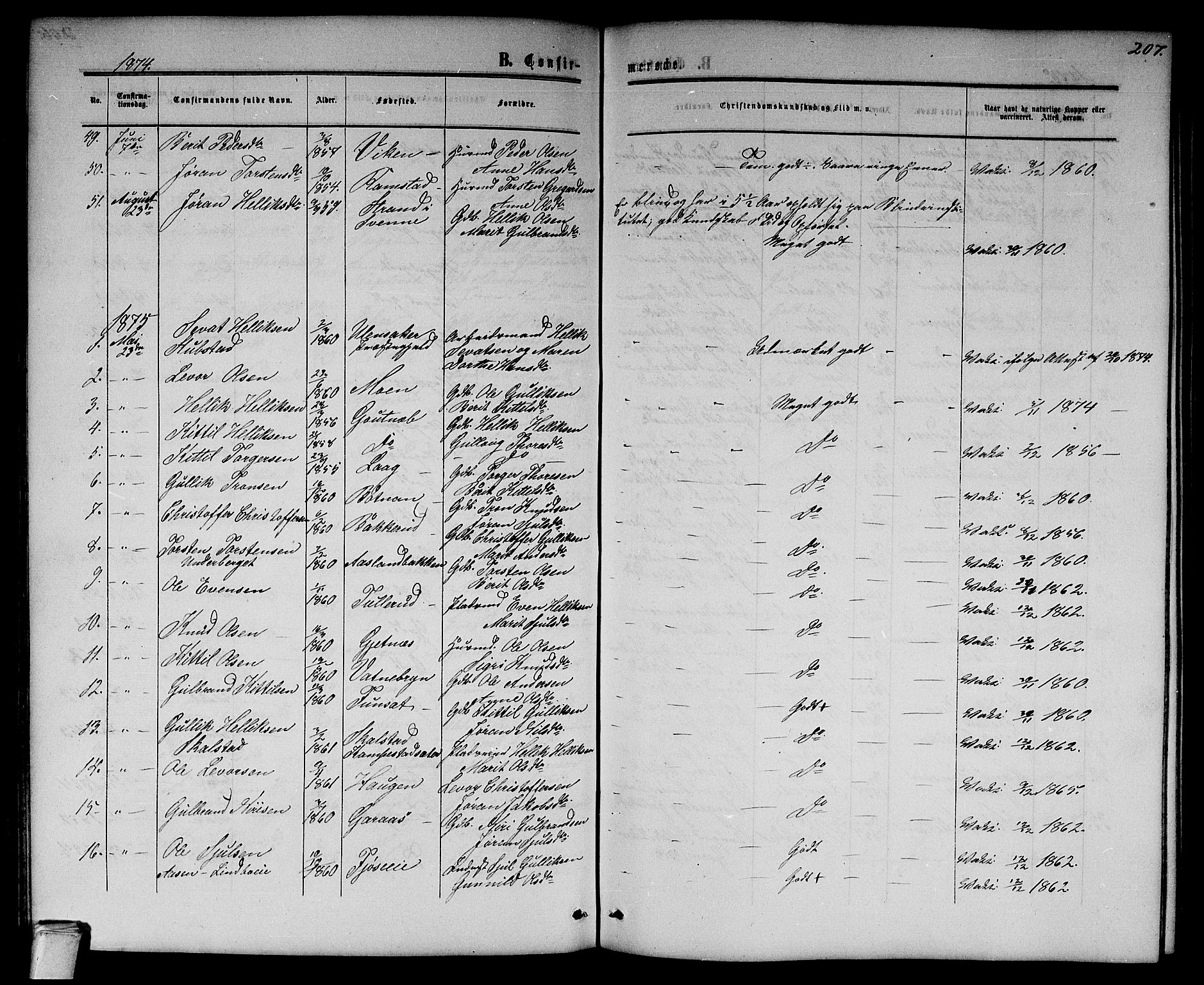 Flesberg kirkebøker, SAKO/A-18/G/Ga/L0003: Parish register (copy) no. I 3, 1861-1889, p. 207