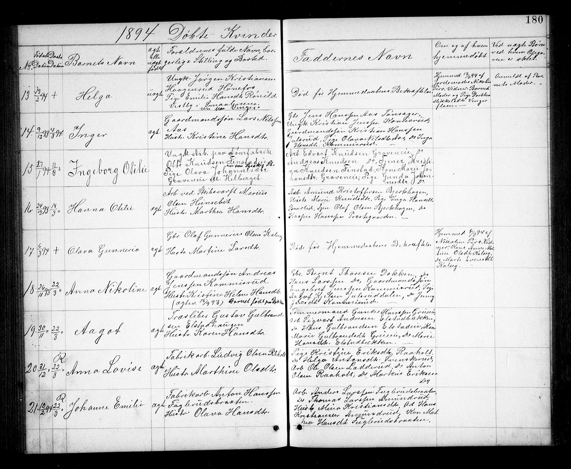Eidsvoll prestekontor Kirkebøker, AV/SAO-A-10888/G/Ga/L0005: Parish register (copy) no. I 5, 1884-1894, p. 180
