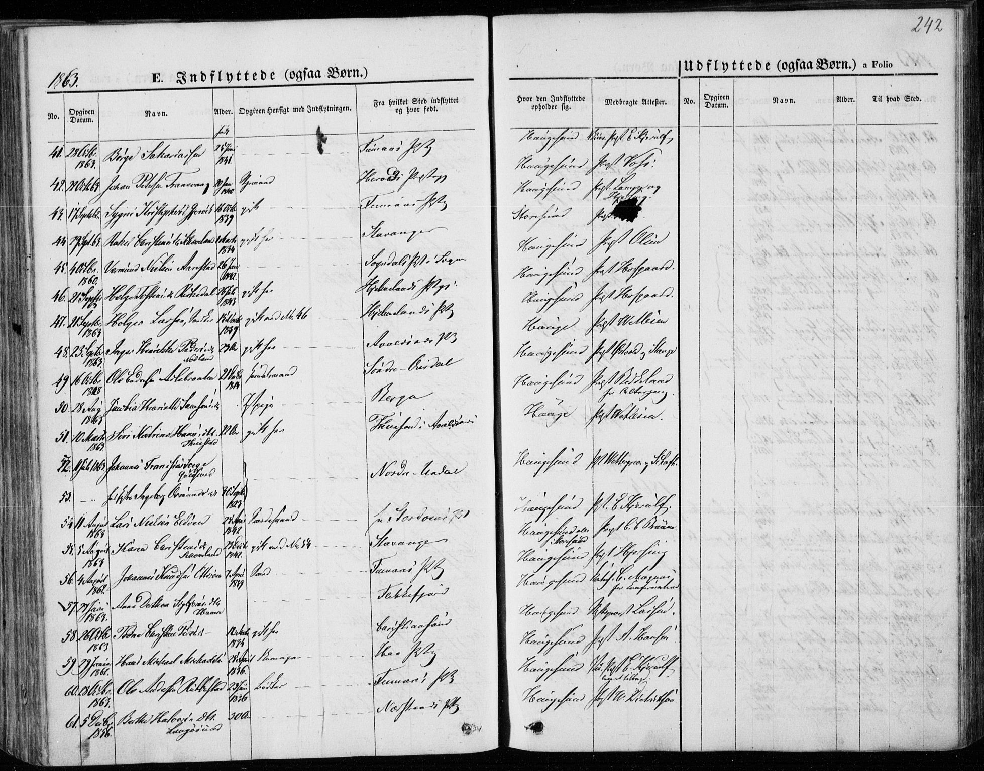 Torvastad sokneprestkontor, AV/SAST-A -101857/H/Ha/Haa/L0011: Parish register (official) no. A 11, 1857-1866, p. 242