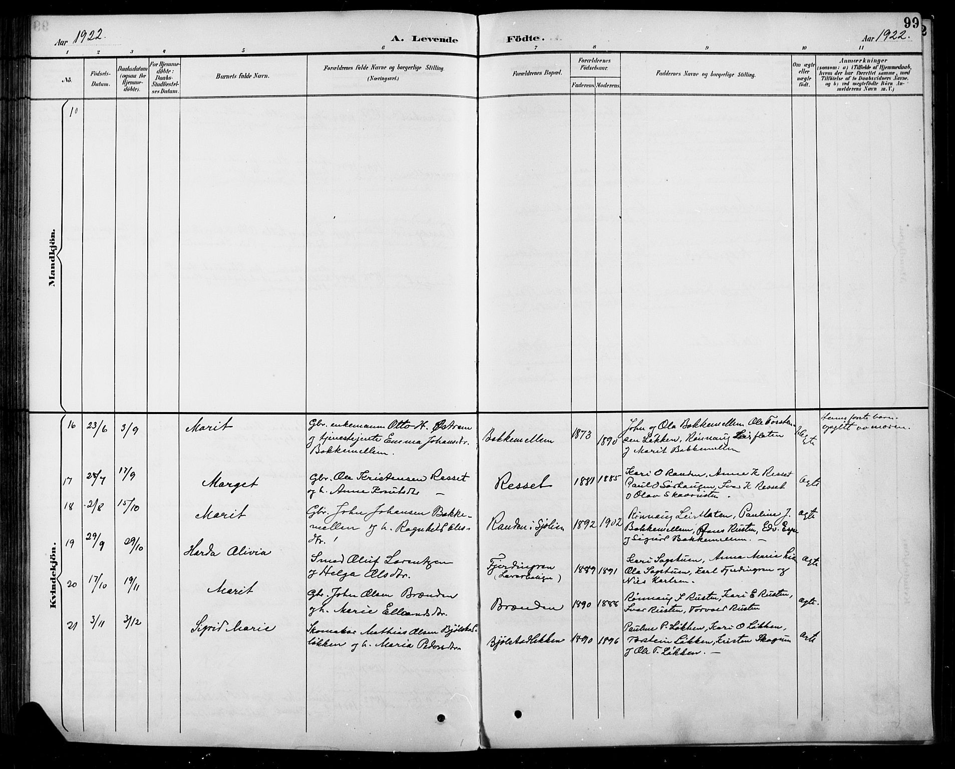 Sel prestekontor, SAH/PREST-074/H/Ha/Hab/L0005: Parish register (copy) no. 5, 1894-1923, p. 99