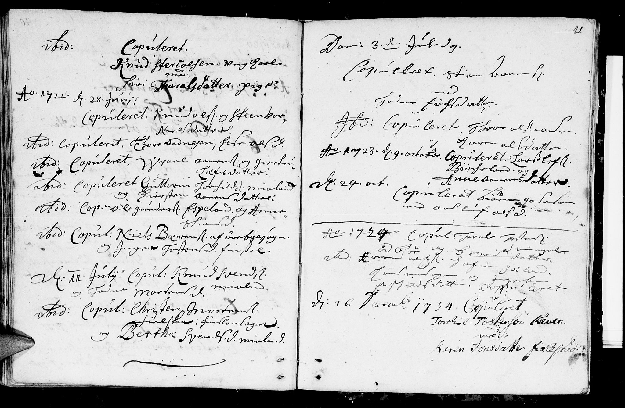 Holum sokneprestkontor, SAK/1111-0022/F/Fa/Fab/L0001: Parish register (official) no. A 1, 1720-1752, p. 41