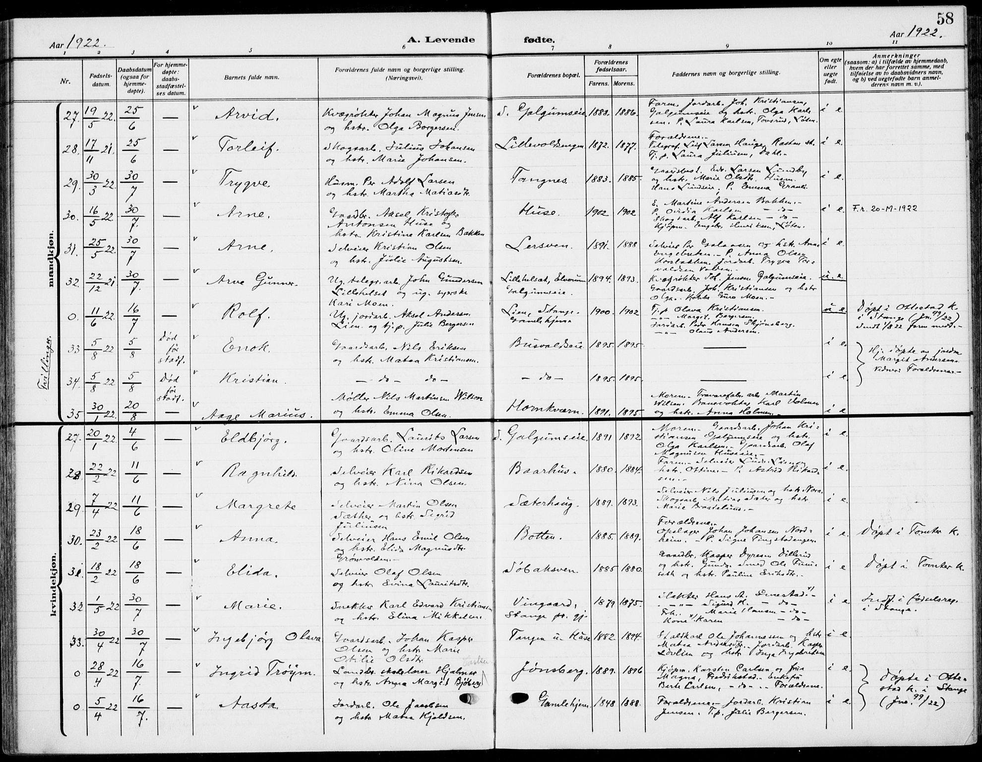 Romedal prestekontor, AV/SAH-PREST-004/K/L0012: Parish register (official) no. 12, 1913-1935, p. 58