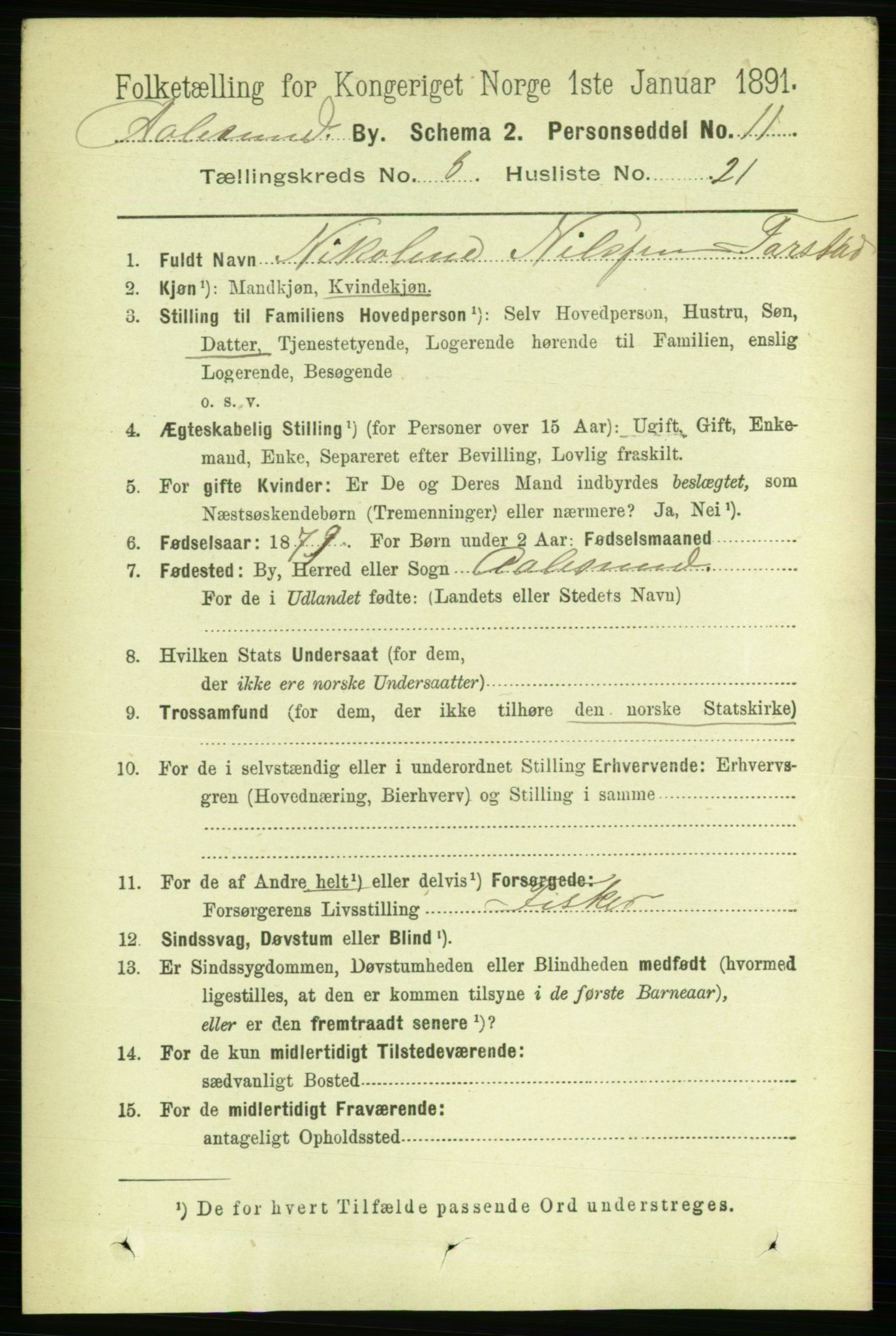 RA, 1891 census for 1501 Ålesund, 1891, p. 6003