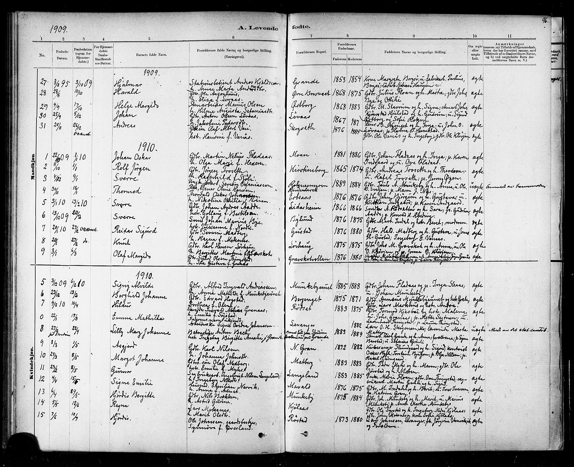Ministerialprotokoller, klokkerbøker og fødselsregistre - Nord-Trøndelag, SAT/A-1458/721/L0208: Parish register (copy) no. 721C01, 1880-1917, p. 96a