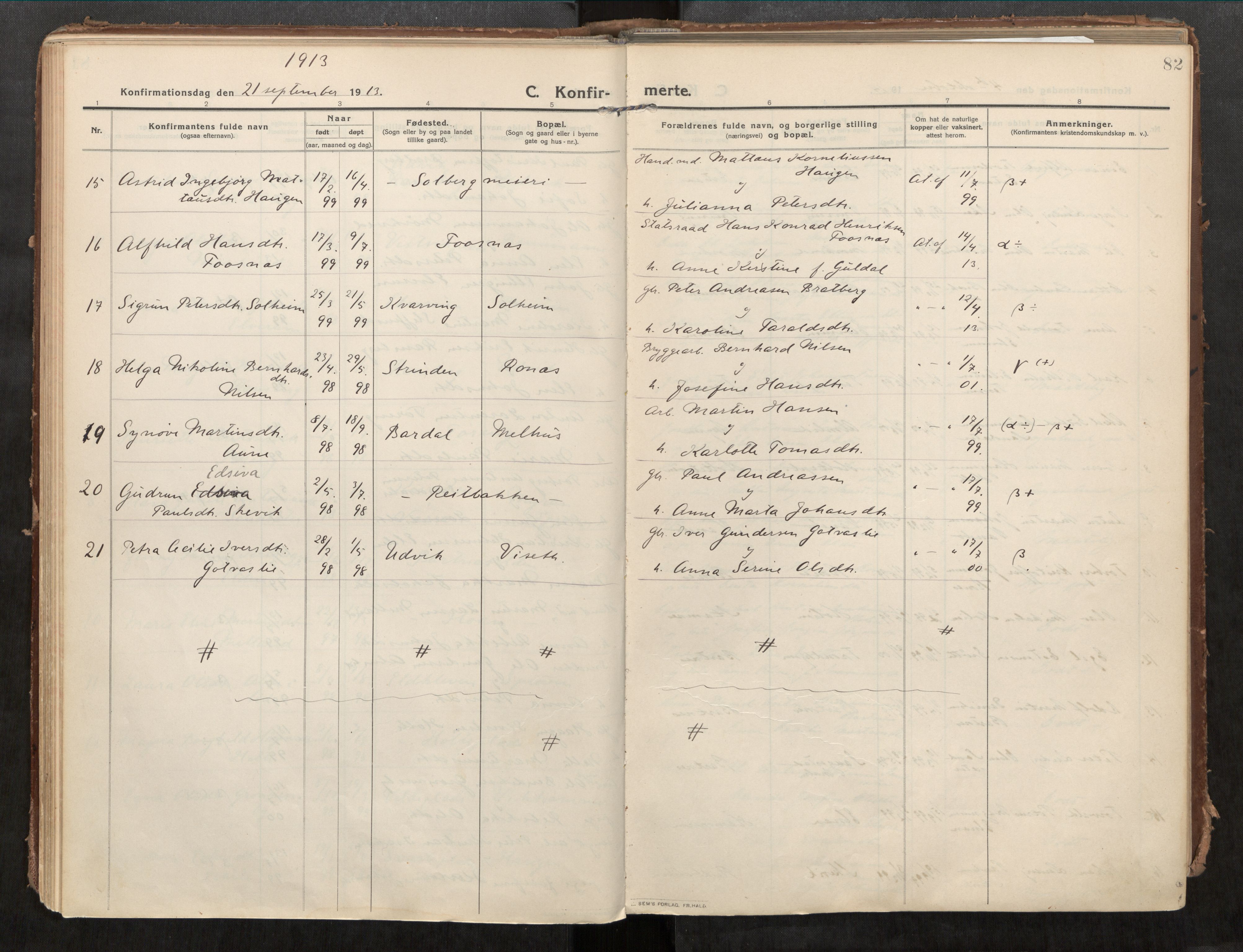 Beitstad sokneprestkontor, SAT/A-1162/I/I1/I1a/L0001: Parish register (official) no. 1, 1912-1927, p. 82