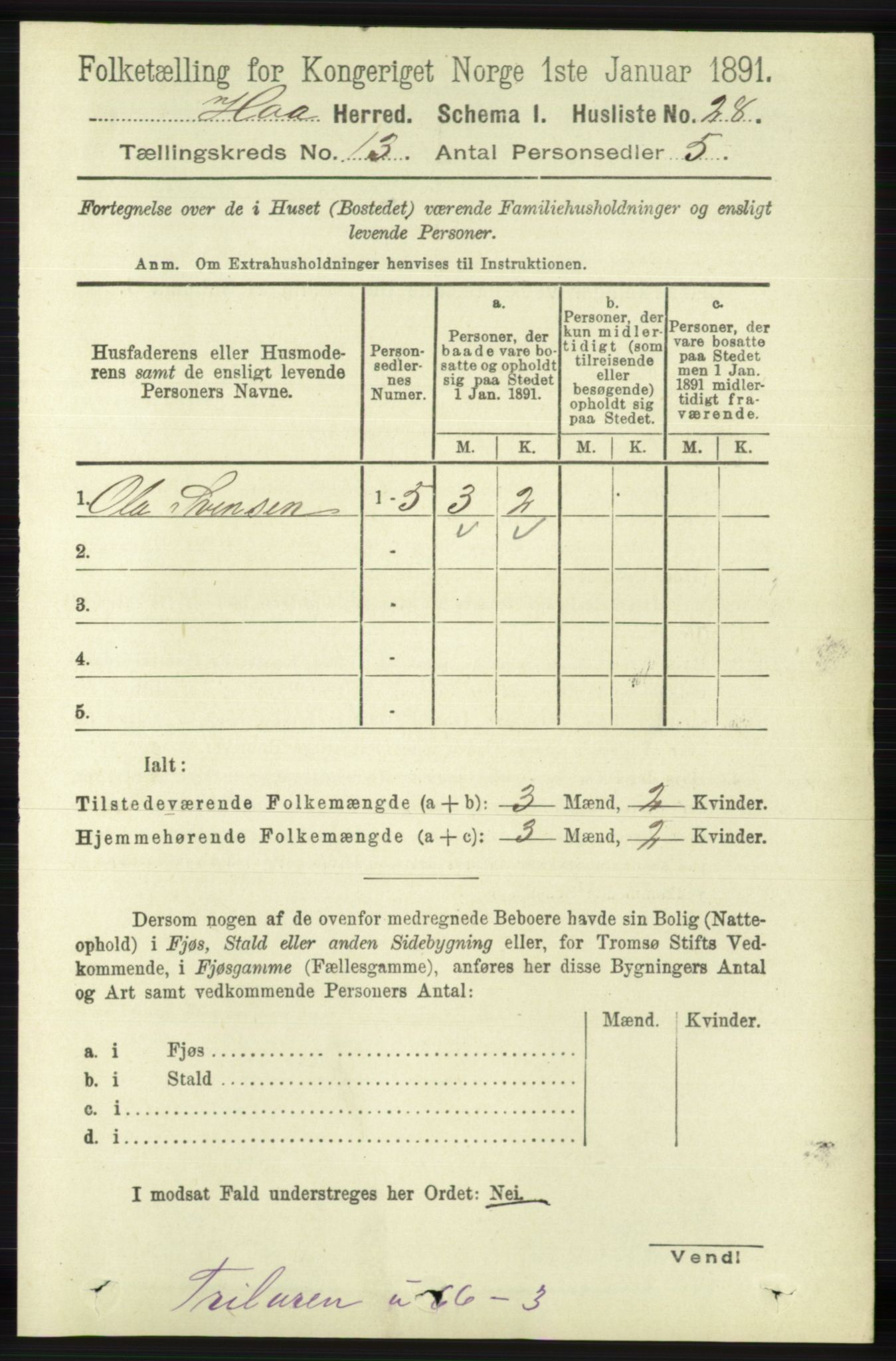 RA, 1891 census for 1119 Hå, 1891, p. 3152