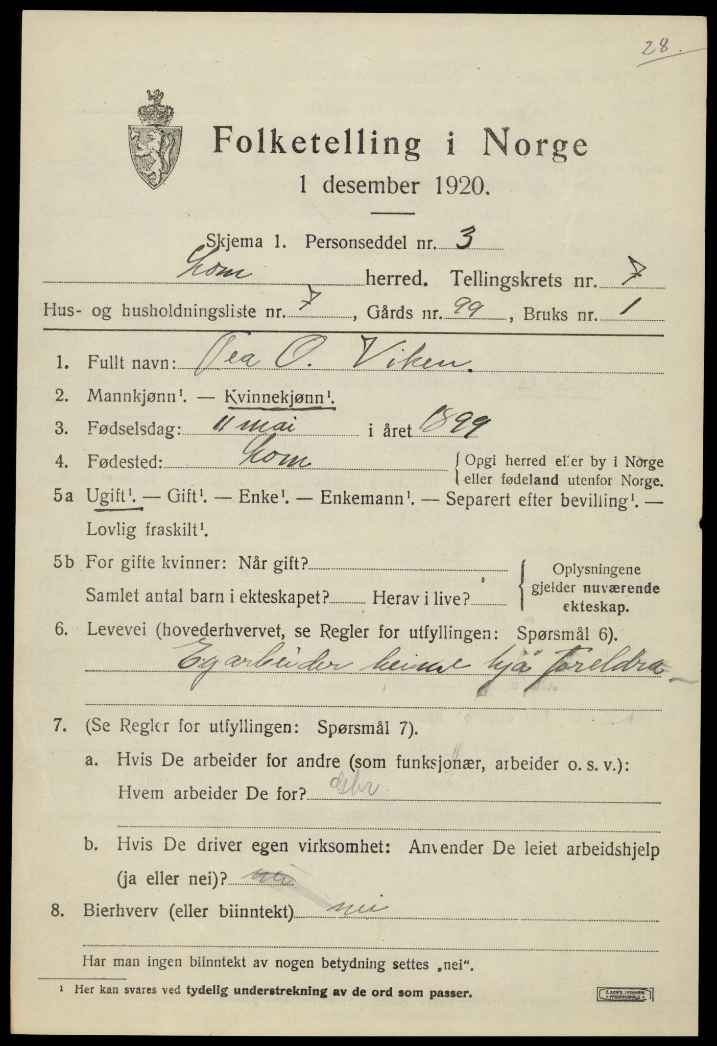 SAH, 1920 census for Lom, 1920, p. 4236