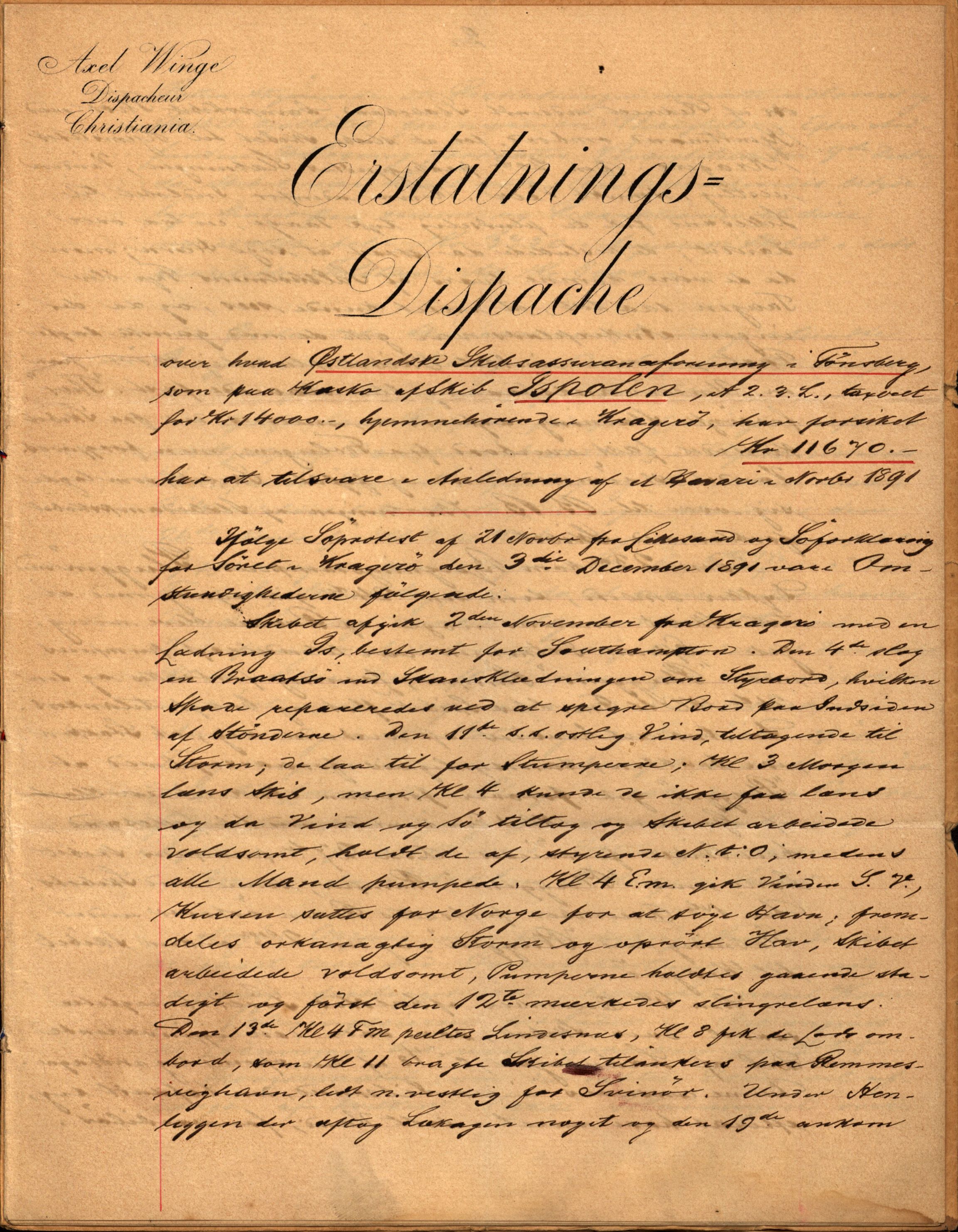 Pa 63 - Østlandske skibsassuranceforening, VEMU/A-1079/G/Ga/L0027/0003: Havaridokumenter / Bothnia, Petropolis, Agathe, Annie, Ispolen, Isploven, 1891, p. 98