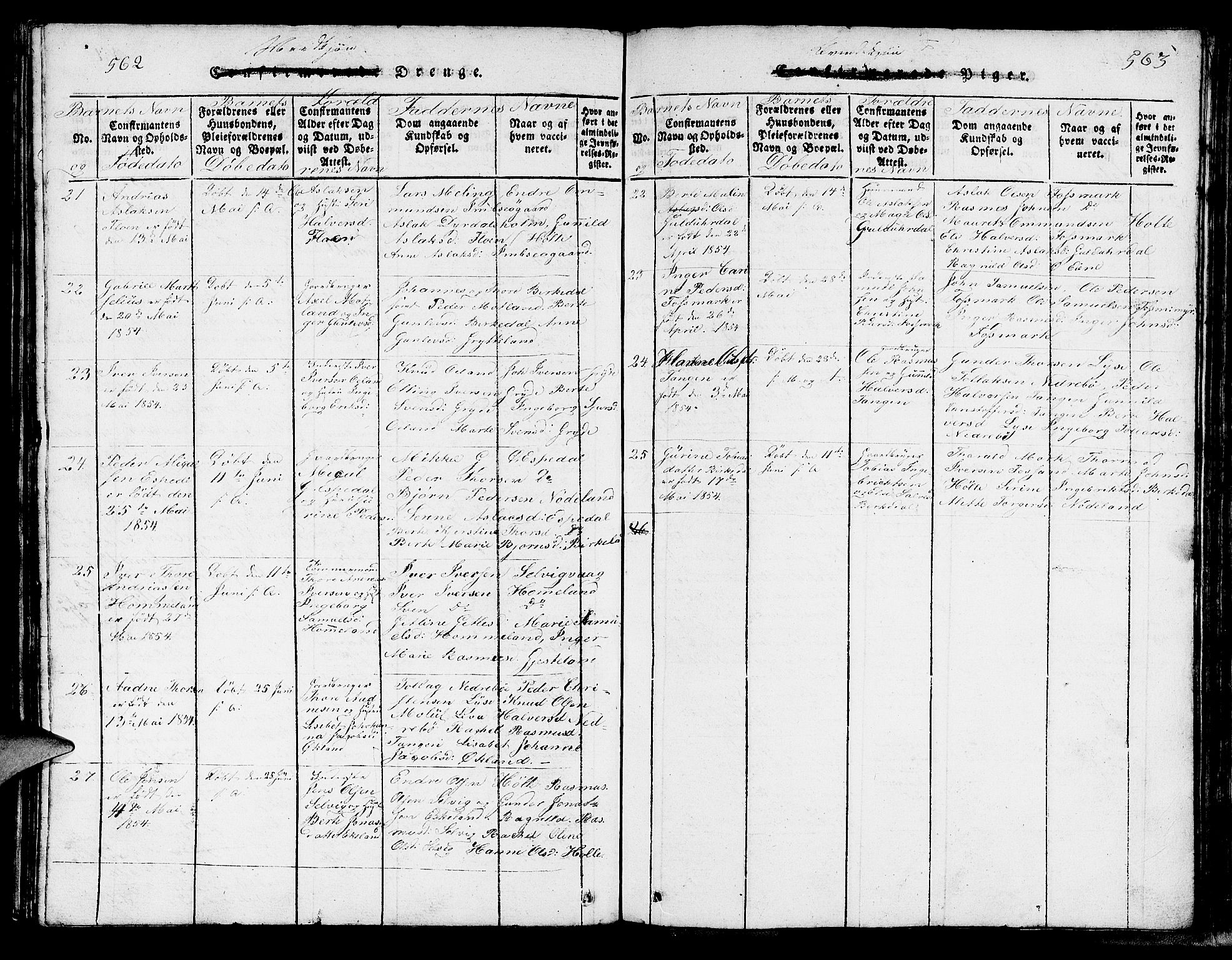 Strand sokneprestkontor, AV/SAST-A-101828/H/Ha/Hab/L0002: Parish register (copy) no. B 2, 1816-1854, p. 562-563