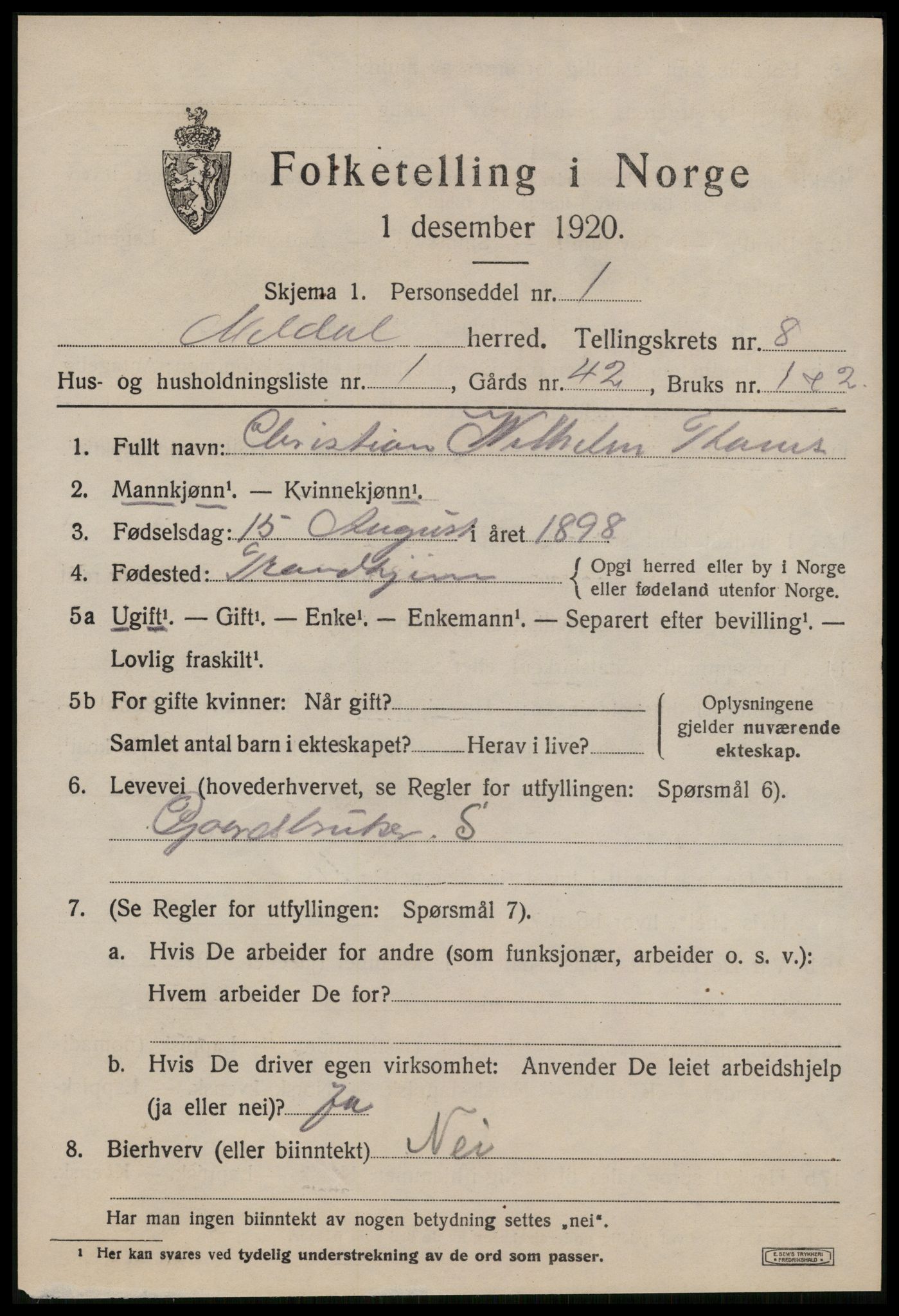 SAT, 1920 census for Meldal, 1920, p. 7403