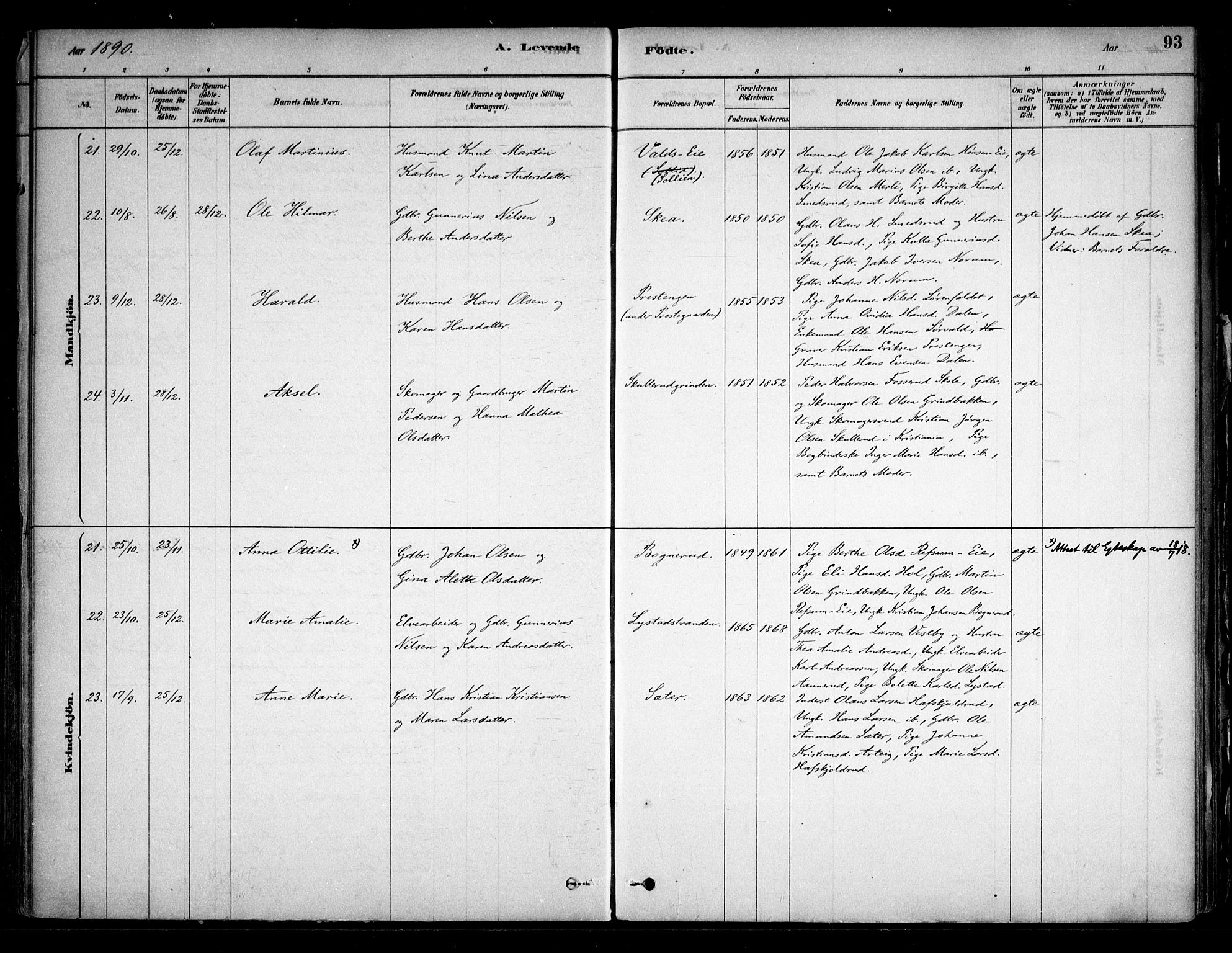 Sørum prestekontor Kirkebøker, AV/SAO-A-10303/F/Fa/L0007: Parish register (official) no. I 7, 1878-1914, p. 93