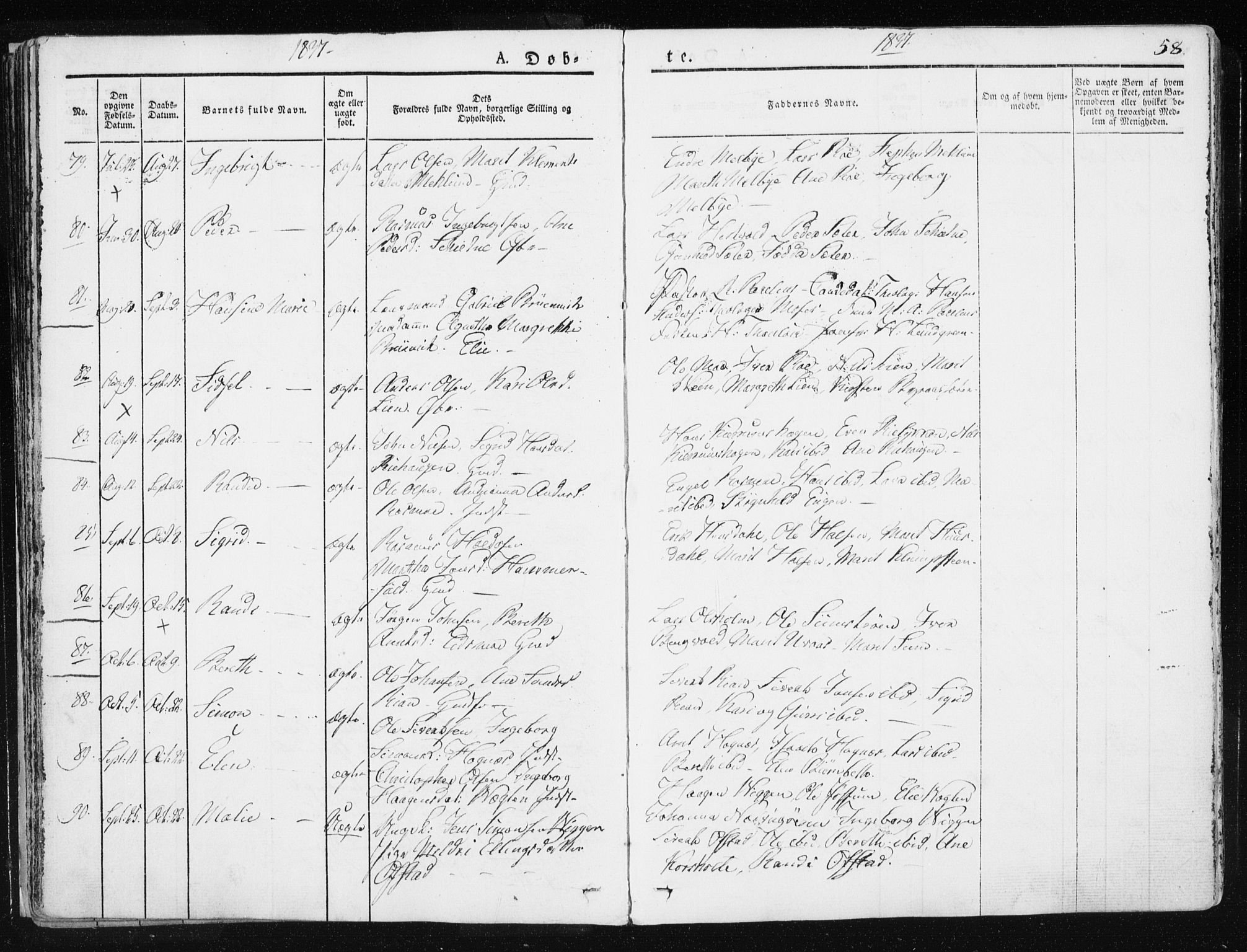 Ministerialprotokoller, klokkerbøker og fødselsregistre - Sør-Trøndelag, SAT/A-1456/665/L0771: Parish register (official) no. 665A06, 1830-1856, p. 58