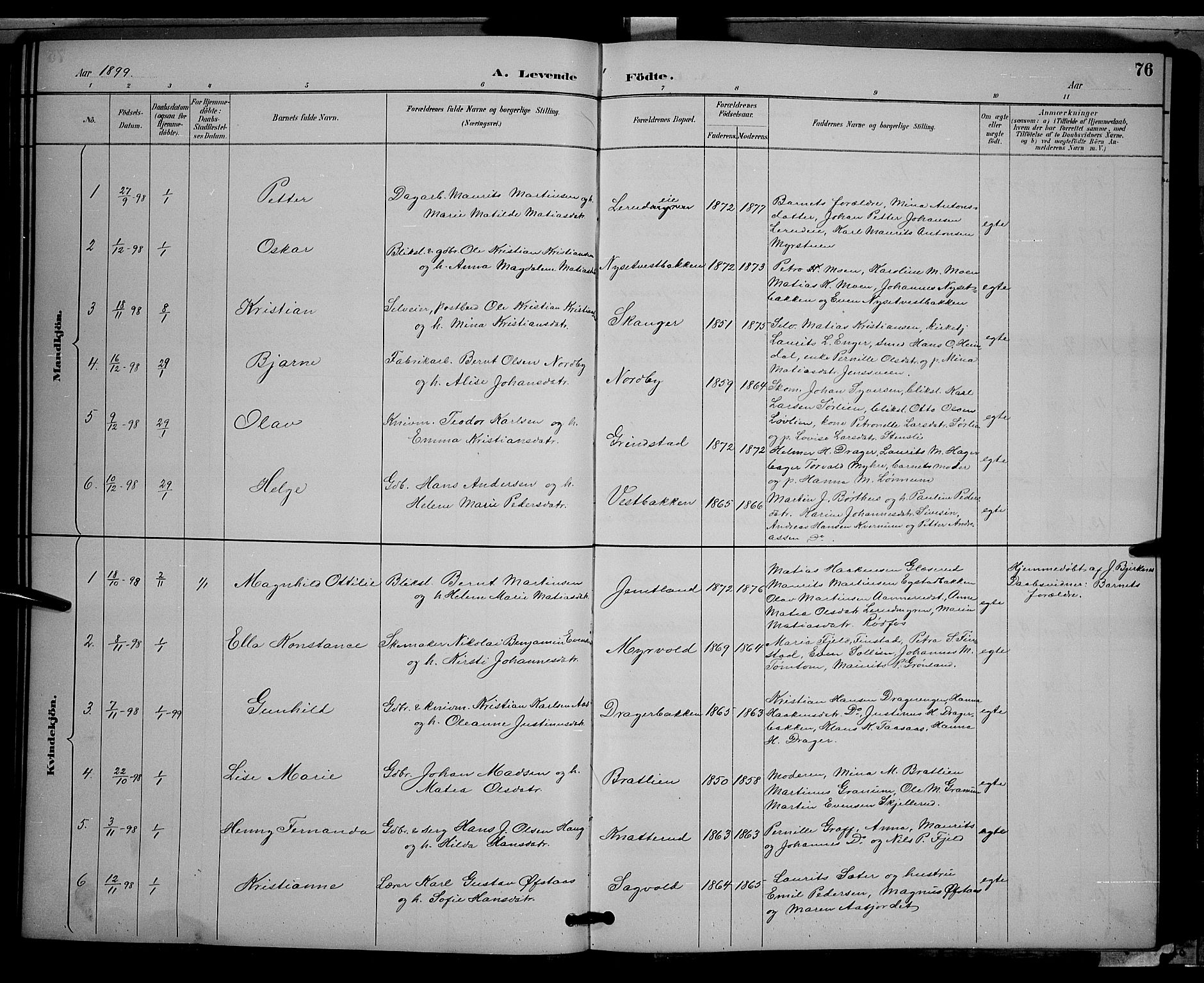 Vestre Toten prestekontor, AV/SAH-PREST-108/H/Ha/Hab/L0009: Parish register (copy) no. 9, 1888-1900, p. 76