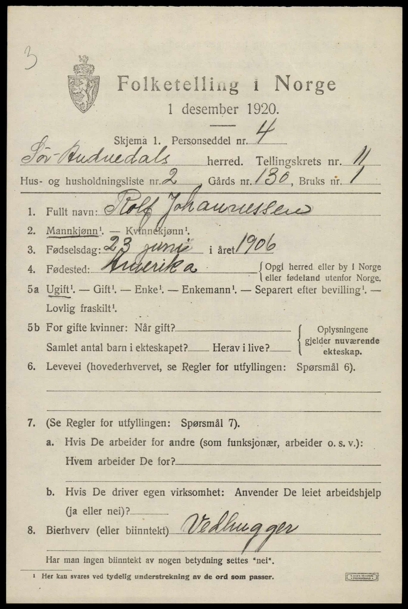 SAK, 1920 census for Sør-Audnedal, 1920, p. 4263