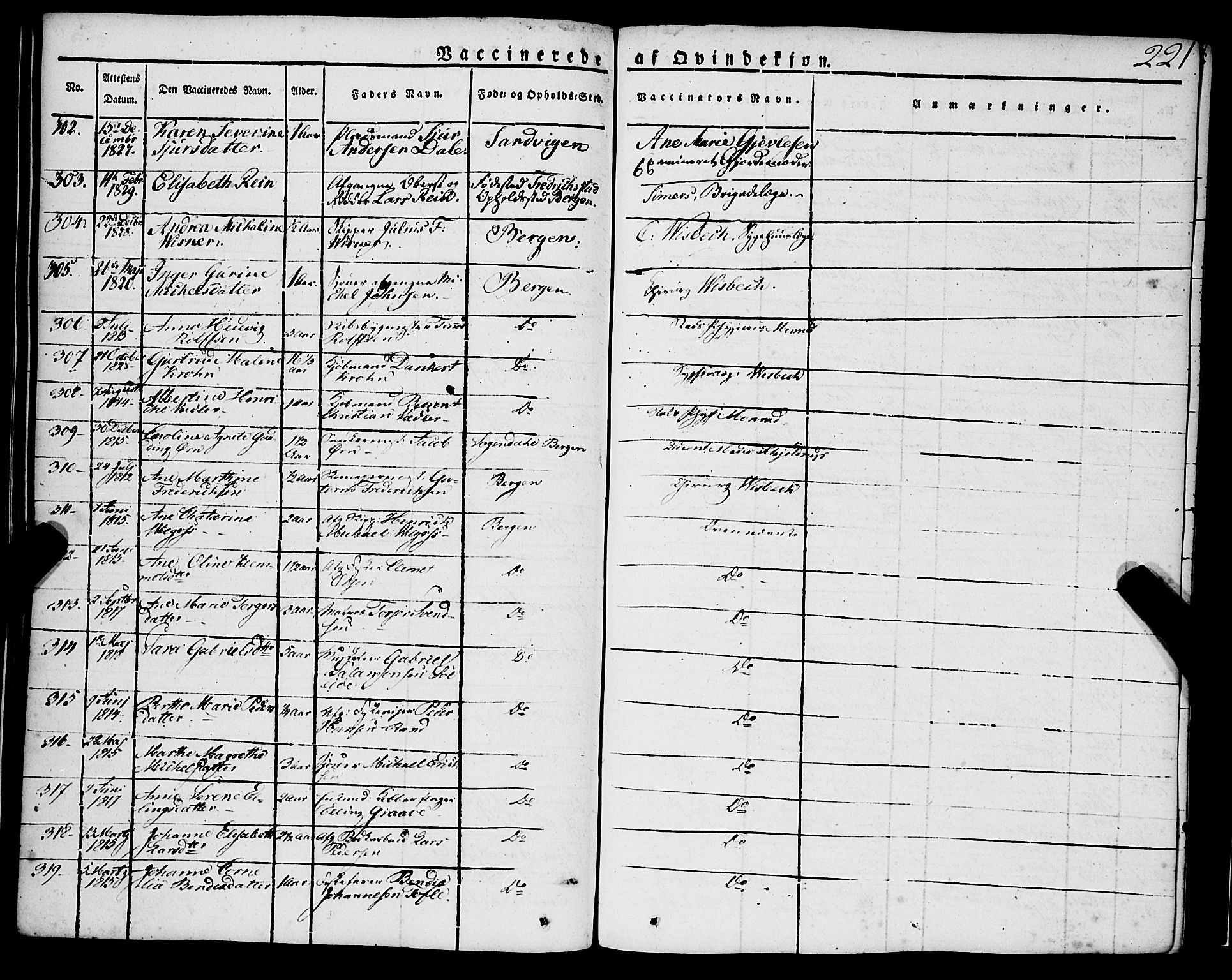 Korskirken sokneprestembete, AV/SAB-A-76101/H/Haa/L0050: Parish register (official) no. F 1, 1821-1869, p. 221