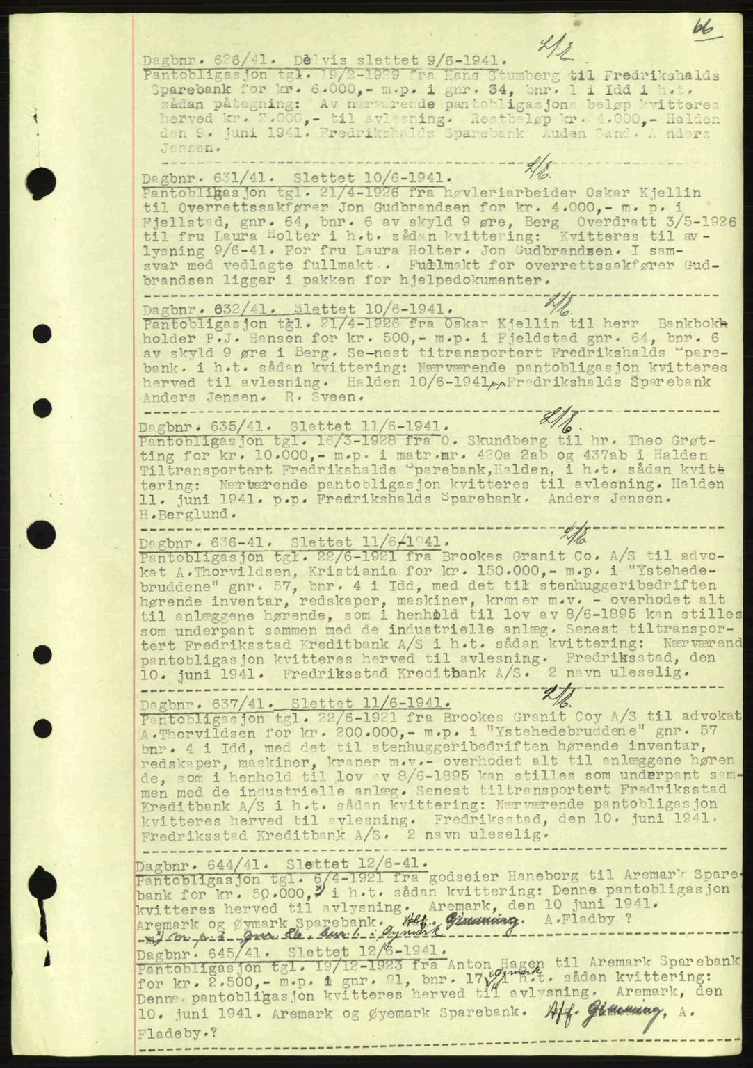 Idd og Marker sorenskriveri, AV/SAO-A-10283/G/Gb/Gbc/L0002: Mortgage book no. B4-9a, 1939-1945, Diary no: : 626/1941