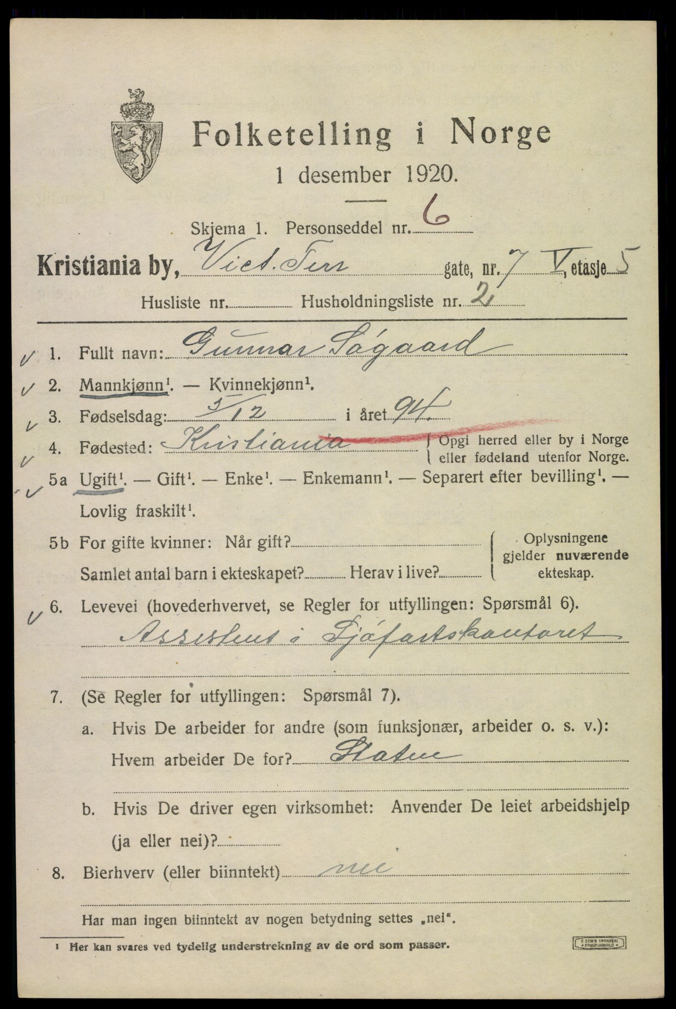 SAO, 1920 census for Kristiania, 1920, p. 636199