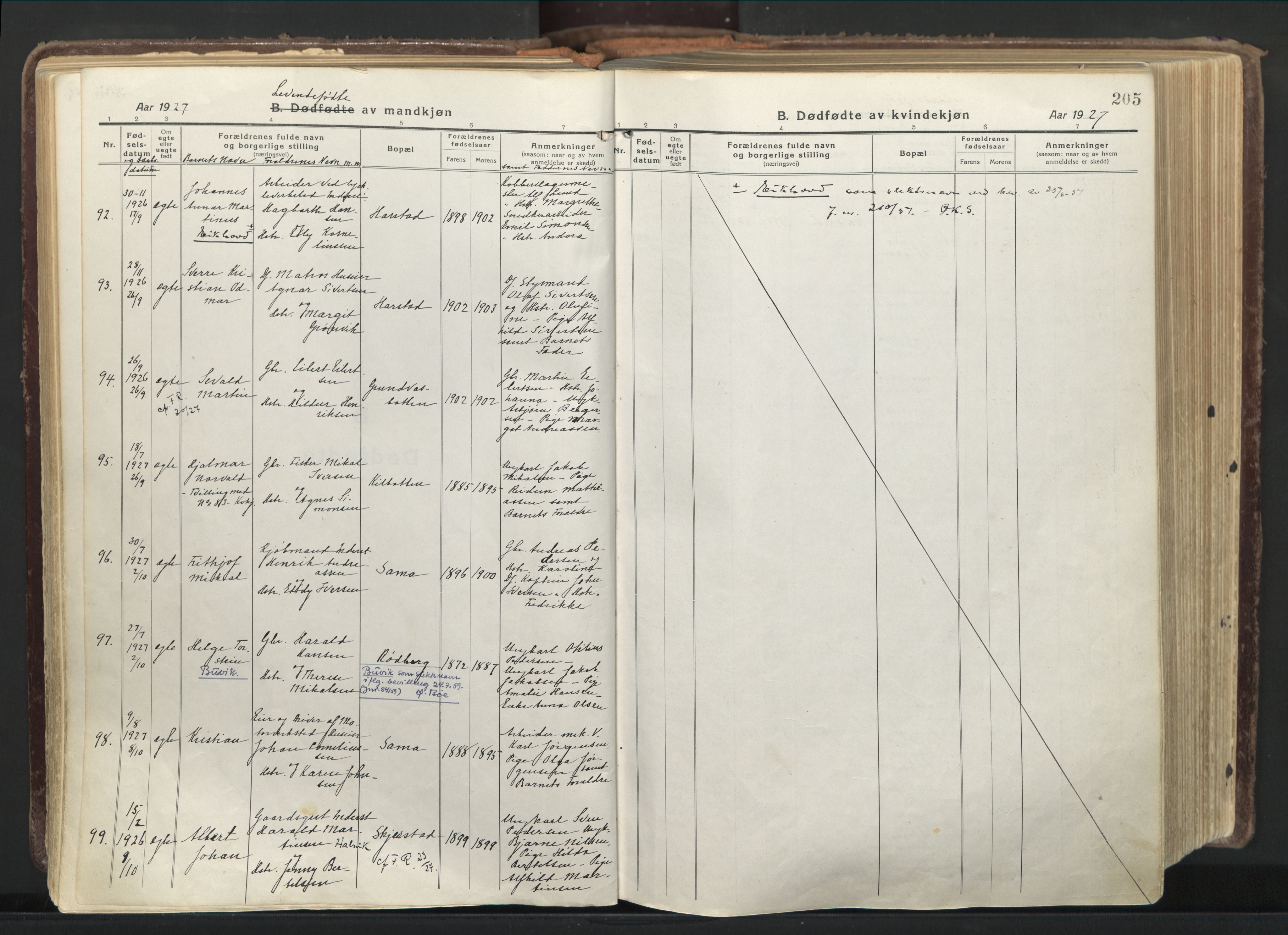 Trondenes sokneprestkontor, AV/SATØ-S-1319/H/Ha/L0019kirke: Parish register (official) no. 19, 1919-1928, p. 205