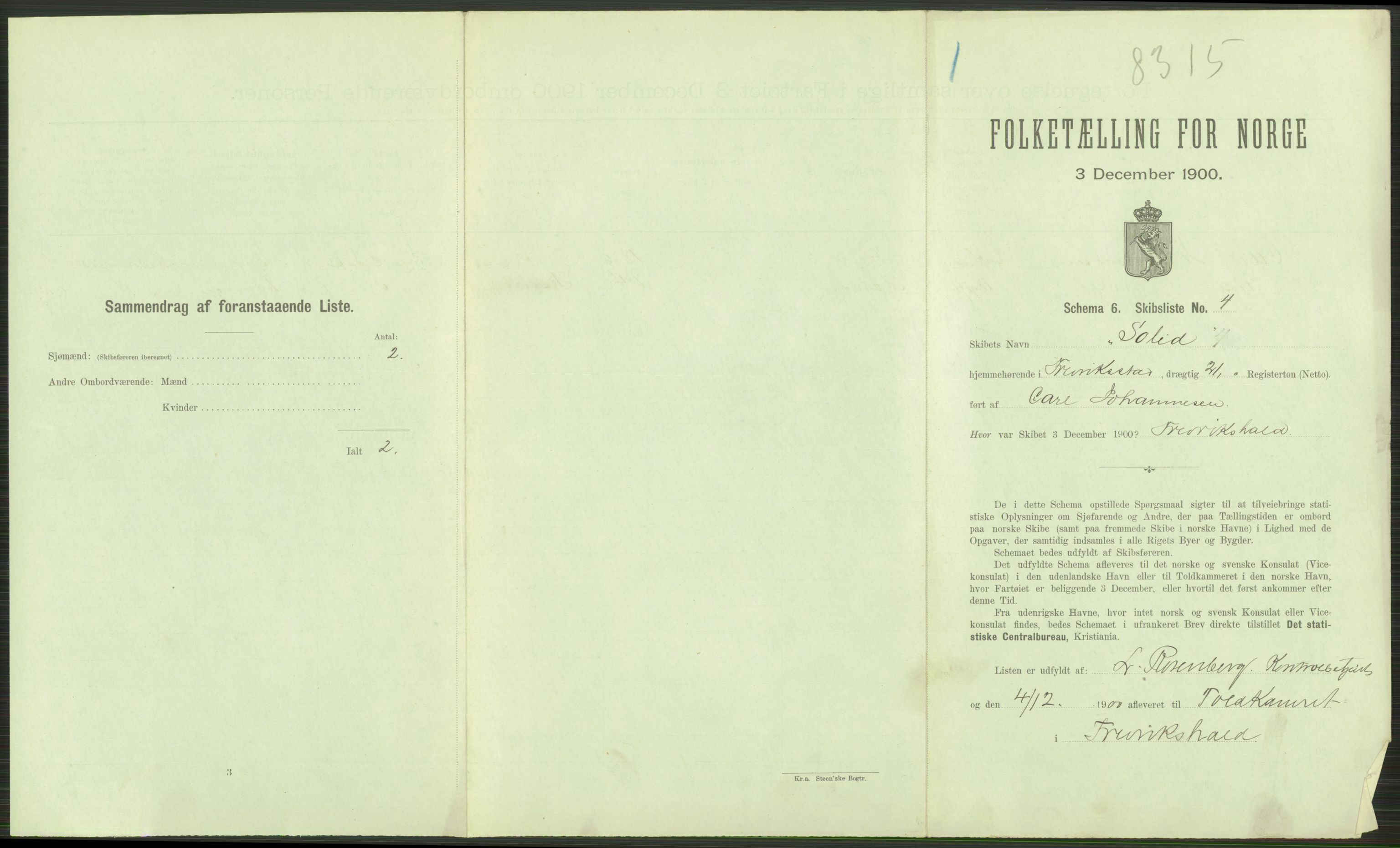RA, 1900 Census - ship lists from ships in Norwegian harbours, harbours abroad and at sea, 1900, p. 9