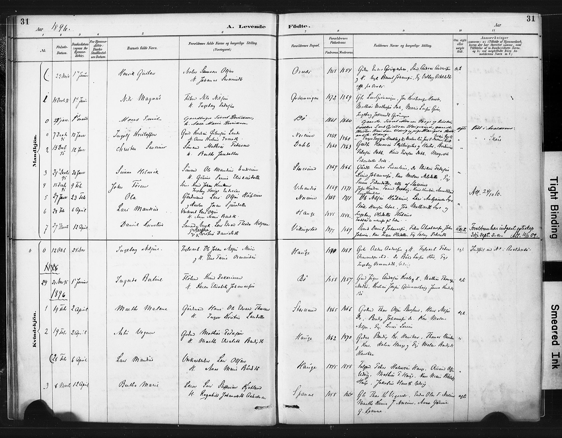 Torvastad sokneprestkontor, AV/SAST-A -101857/H/Ha/Haa/L0015: Parish register (official) no. A 14, 1888-1899, p. 31