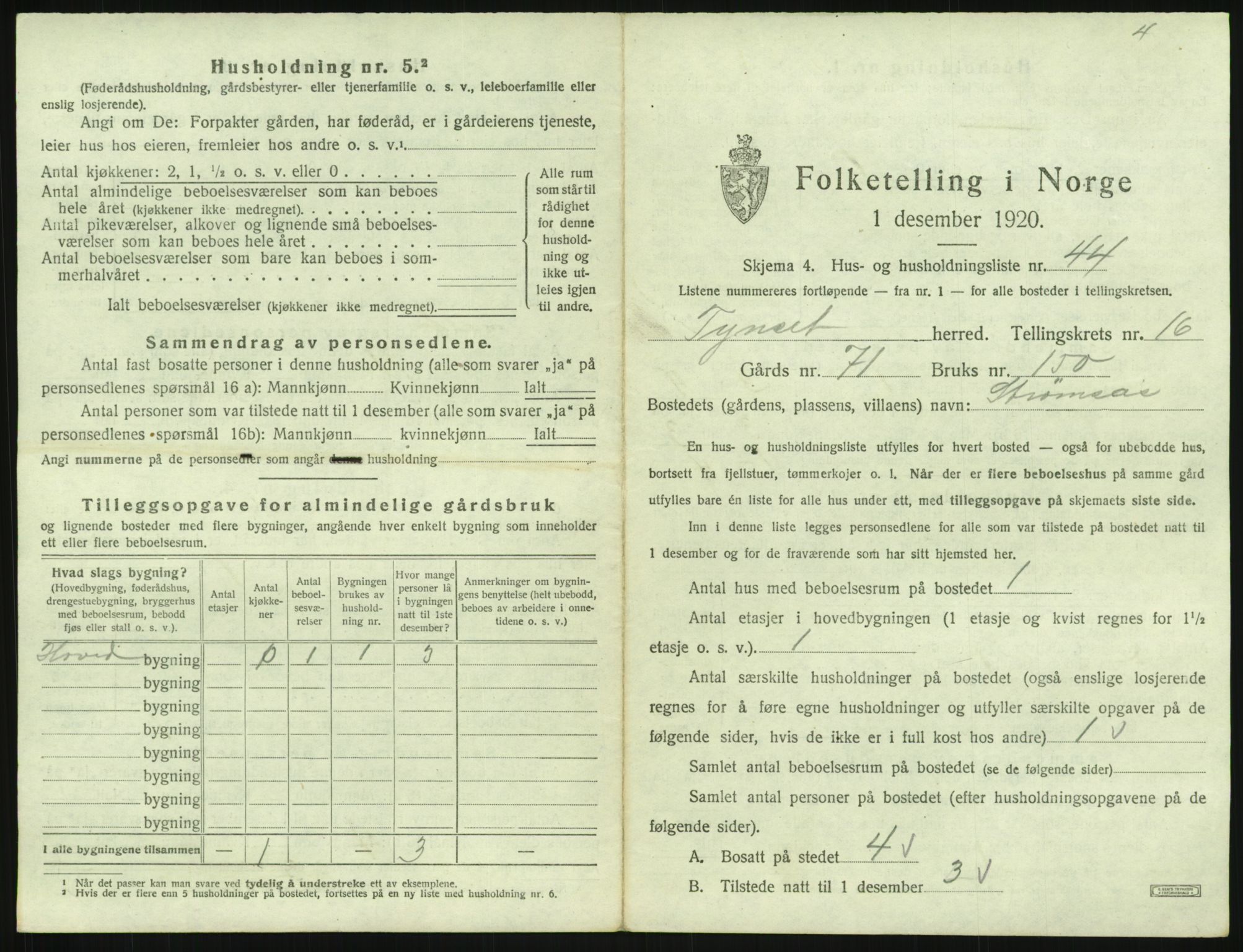 SAH, 1920 census for Tynset, 1920, p. 1532