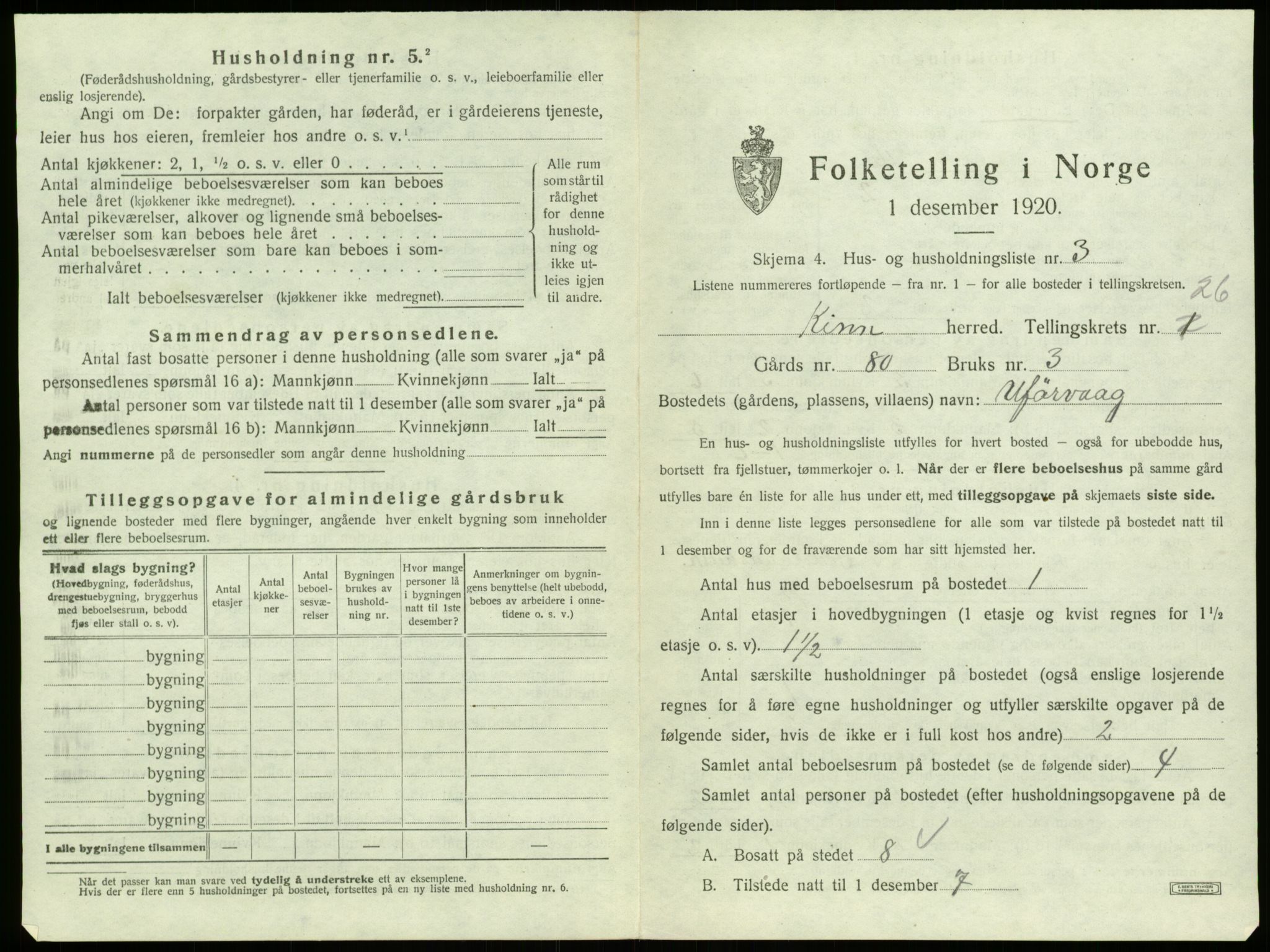 SAB, 1920 census for Kinn, 1920, p. 1255