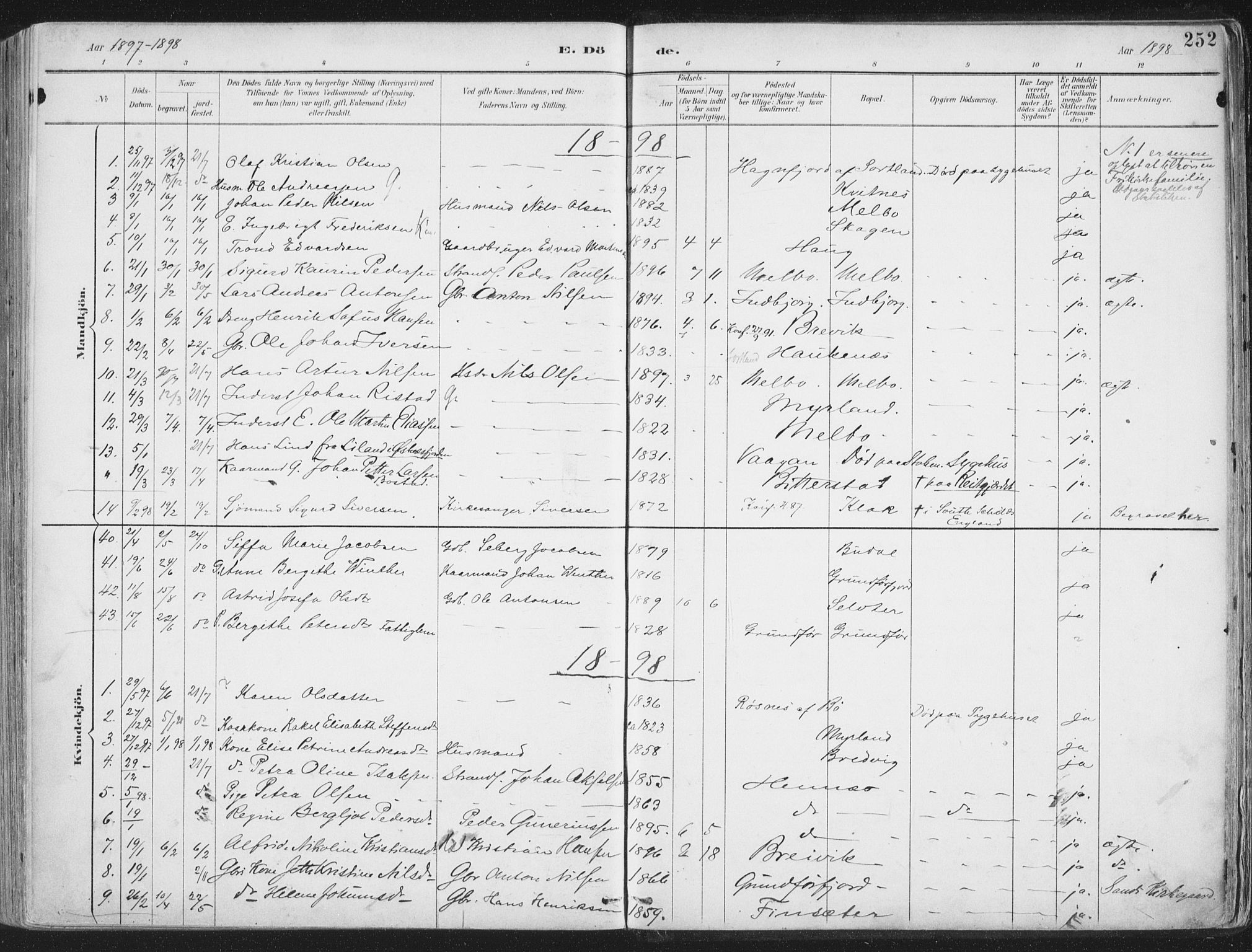 Ministerialprotokoller, klokkerbøker og fødselsregistre - Nordland, SAT/A-1459/888/L1246: Parish register (official) no. 888A12, 1891-1903, p. 252