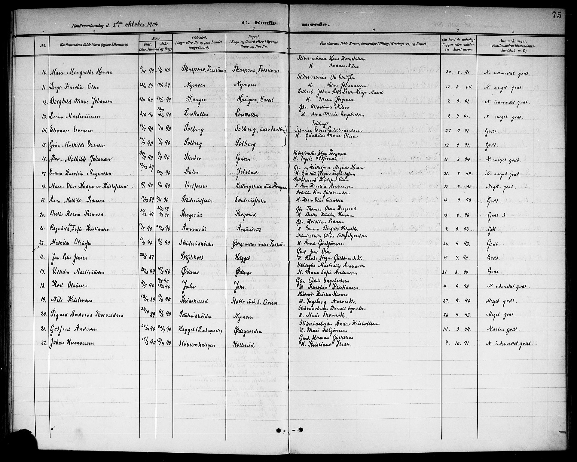 Modum kirkebøker, AV/SAKO-A-234/G/Gc/L0001: Parish register (copy) no. III 1, 1901-1919, p. 75