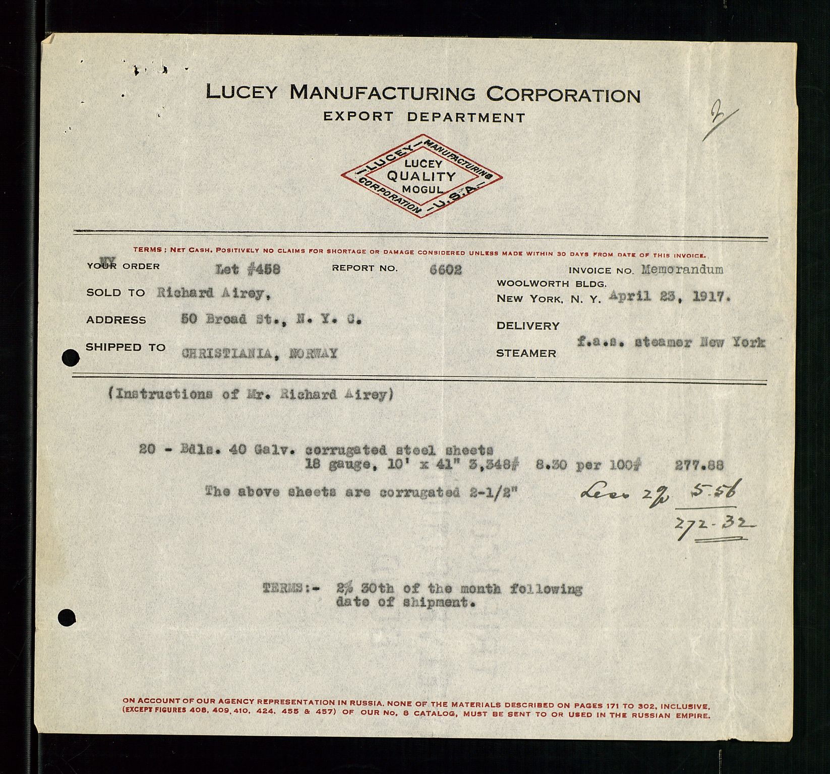 Pa 1521 - A/S Norske Shell, AV/SAST-A-101915/E/Ea/Eaa/L0001: Sjefskorrespondanse, 1917, p. 20