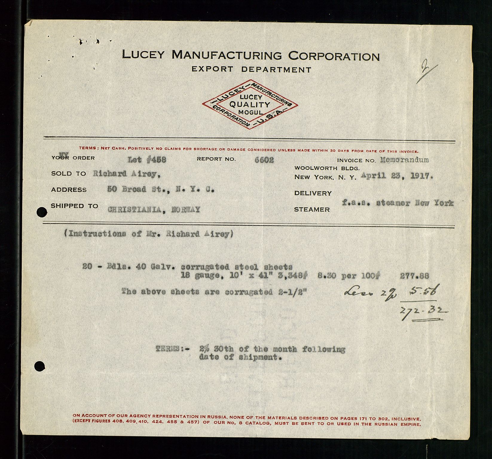 Pa 1521 - A/S Norske Shell, SAST/A-101915/E/Ea/Eaa/L0001: Sjefskorrespondanse, 1917, p. 20