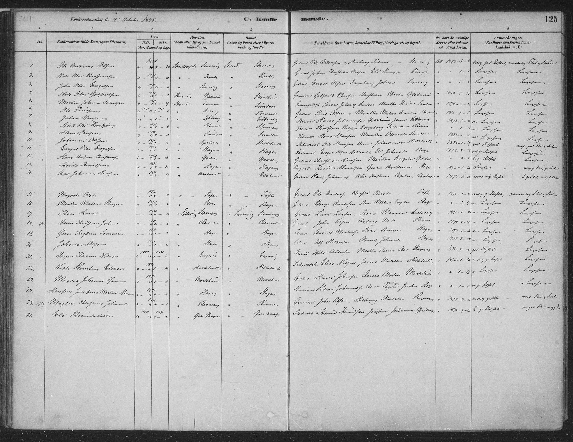 Fusa sokneprestembete, SAB/A-75401/H/Haa: Parish register (official) no. D 1, 1880-1938, p. 125