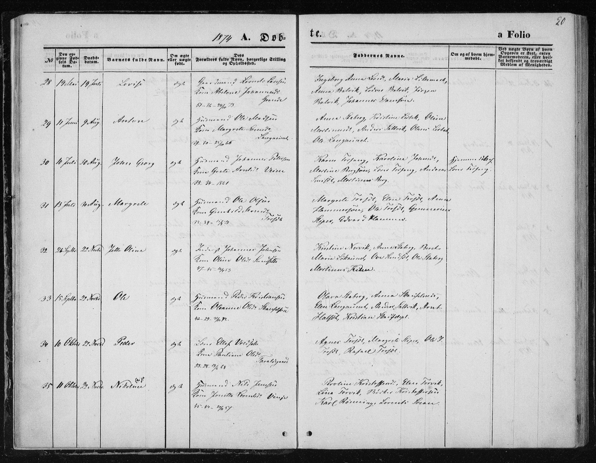 Ministerialprotokoller, klokkerbøker og fødselsregistre - Nord-Trøndelag, SAT/A-1458/733/L0324: Parish register (official) no. 733A03, 1870-1883, p. 20