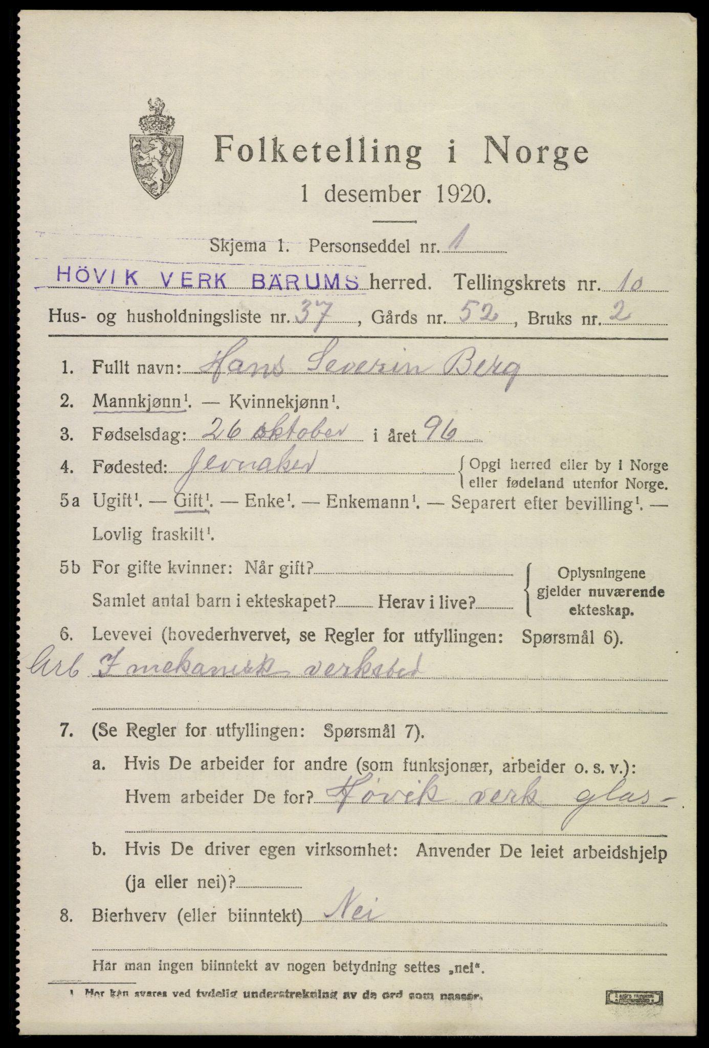 SAO, 1920 census for Bærum, 1920, p. 24420