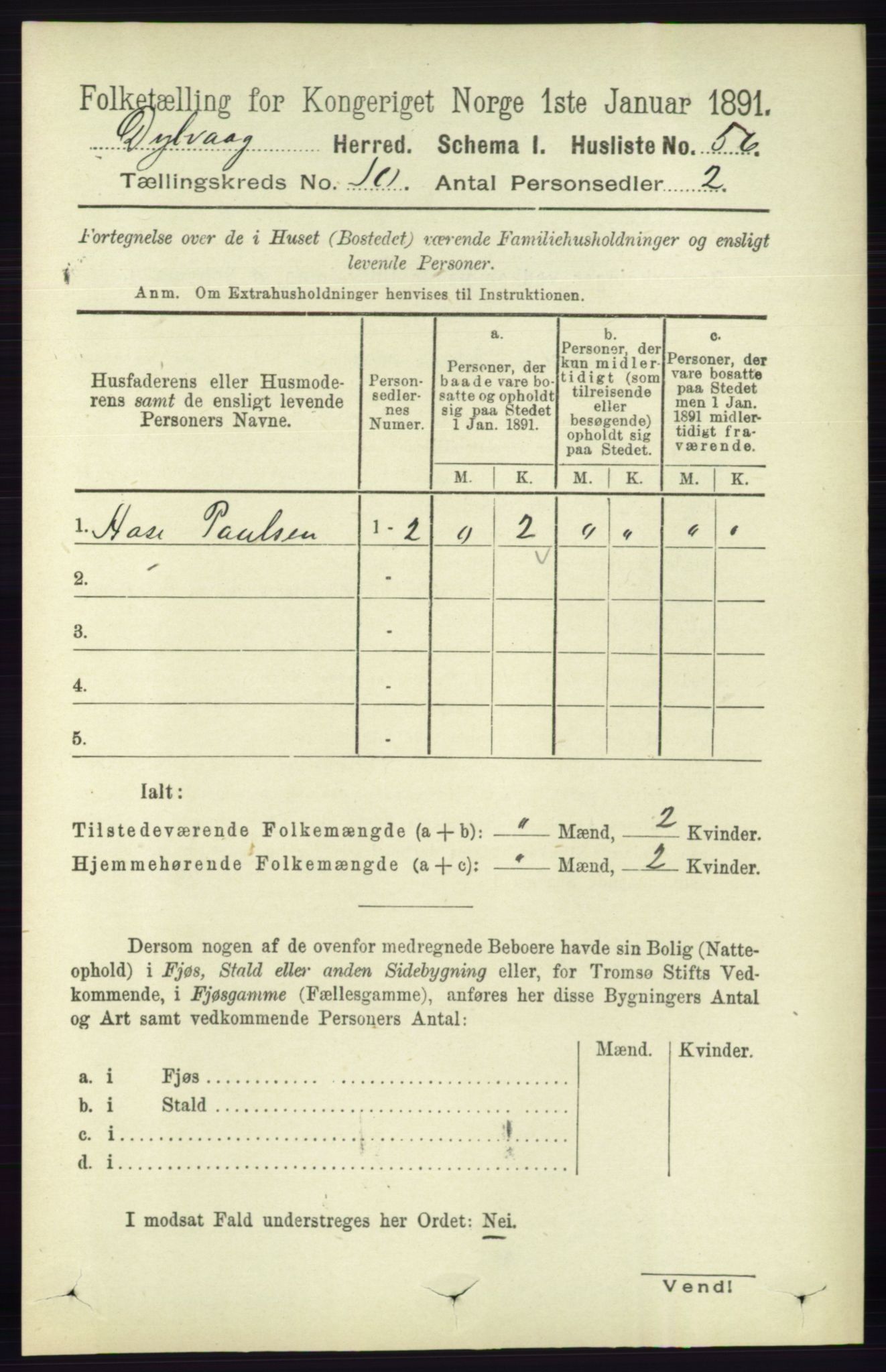 RA, 1891 census for 0915 Dypvåg, 1891, p. 3678