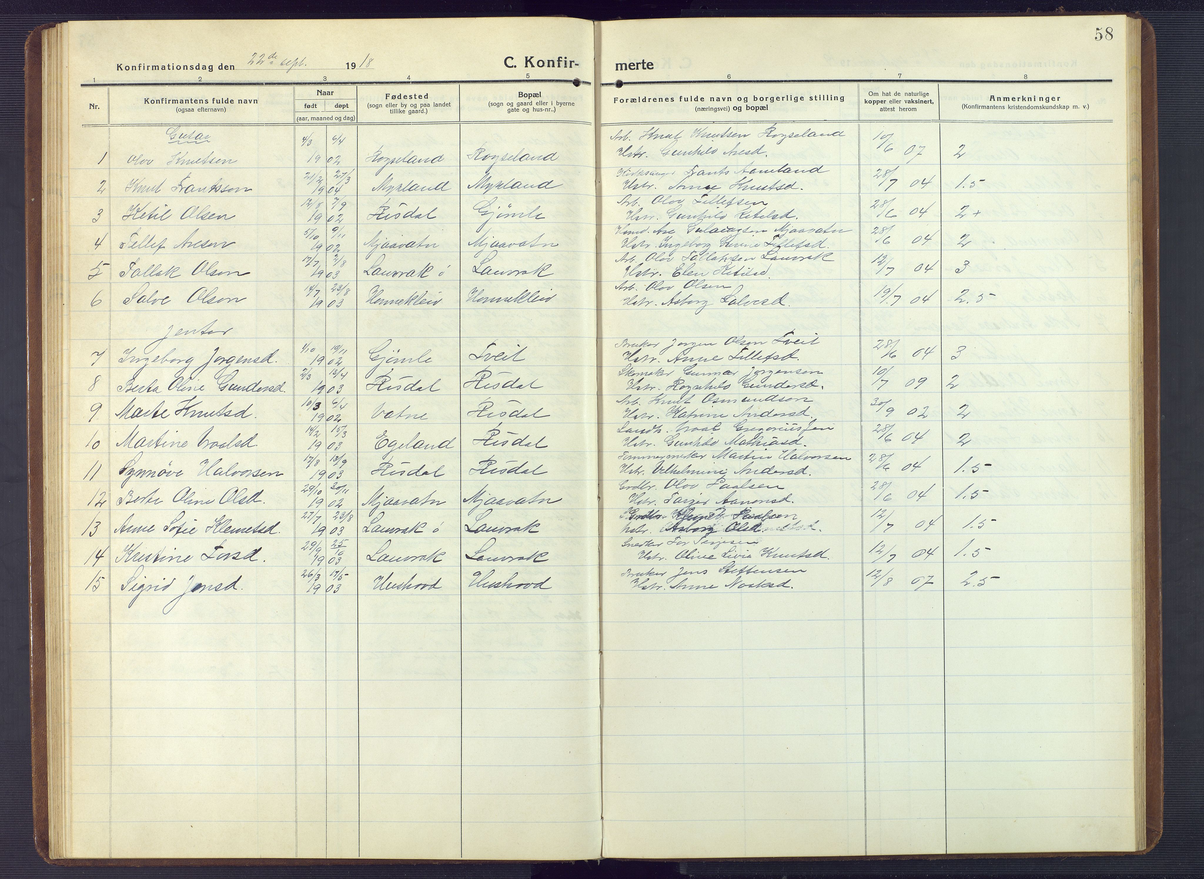 Herefoss sokneprestkontor, AV/SAK-1111-0019/F/Fb/Fbc/L0004: Parish register (copy) no. B 4, 1914-1946, p. 58