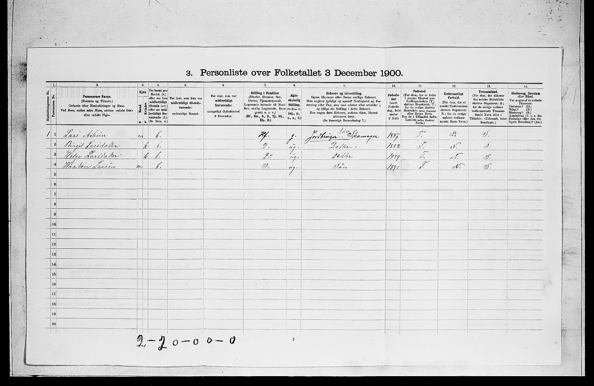 RA, 1900 census for Ål, 1900, p. 480