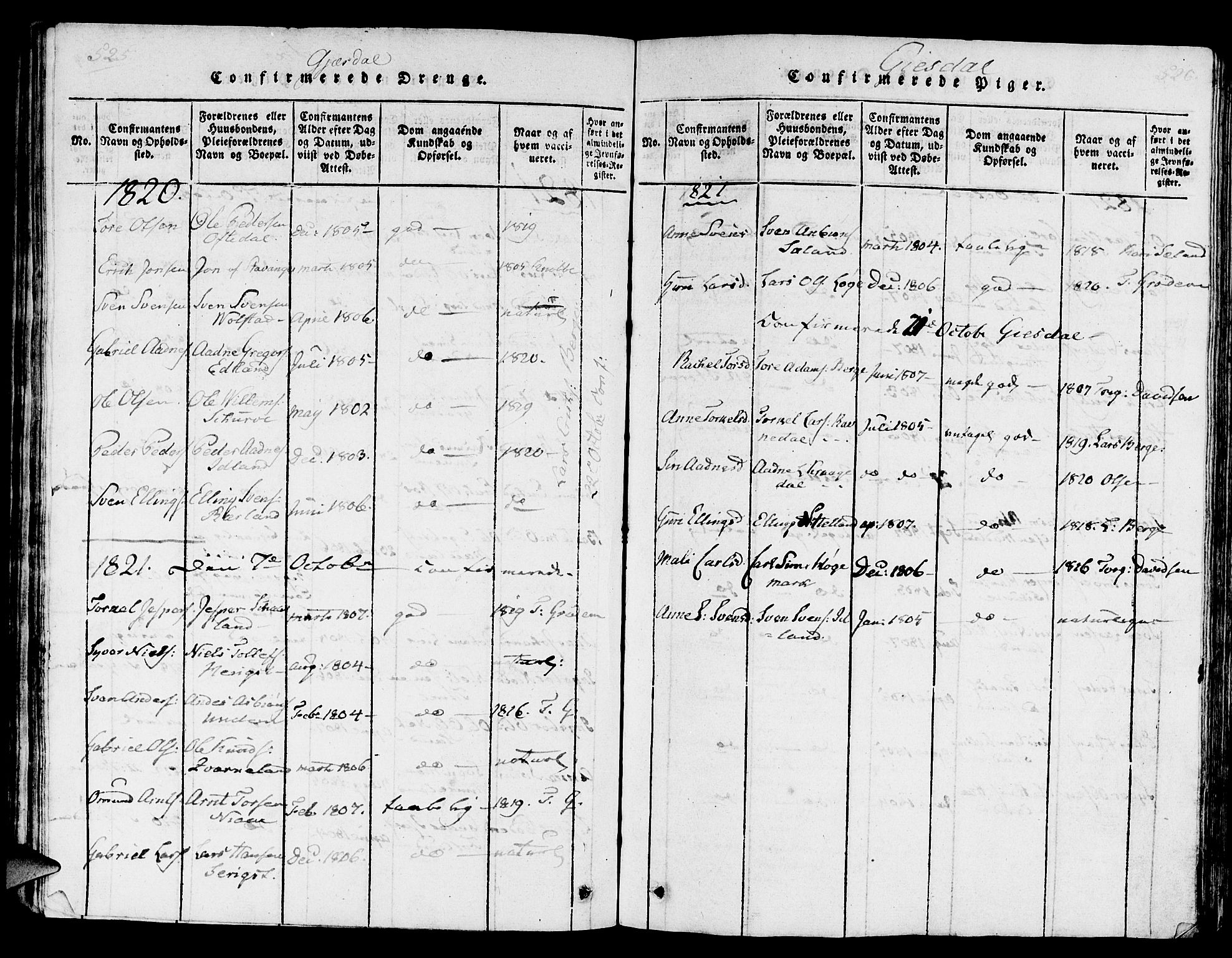 Lye sokneprestkontor, SAST/A-101794/001/30/30BA/L0003: Parish register (official) no. A 3 /2, 1816-1826, p. 525-526