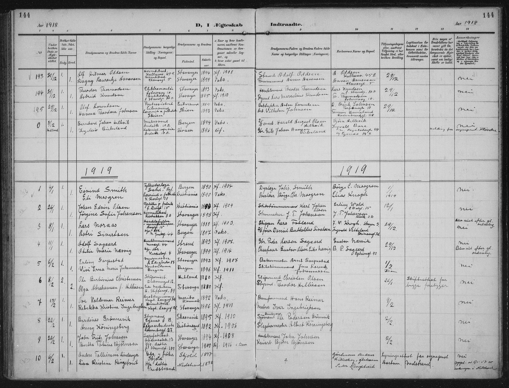 Domkirken sokneprestkontor, SAST/A-101812/002/A/L0016: Parish register (official) no. A 33, 1905-1922, p. 144