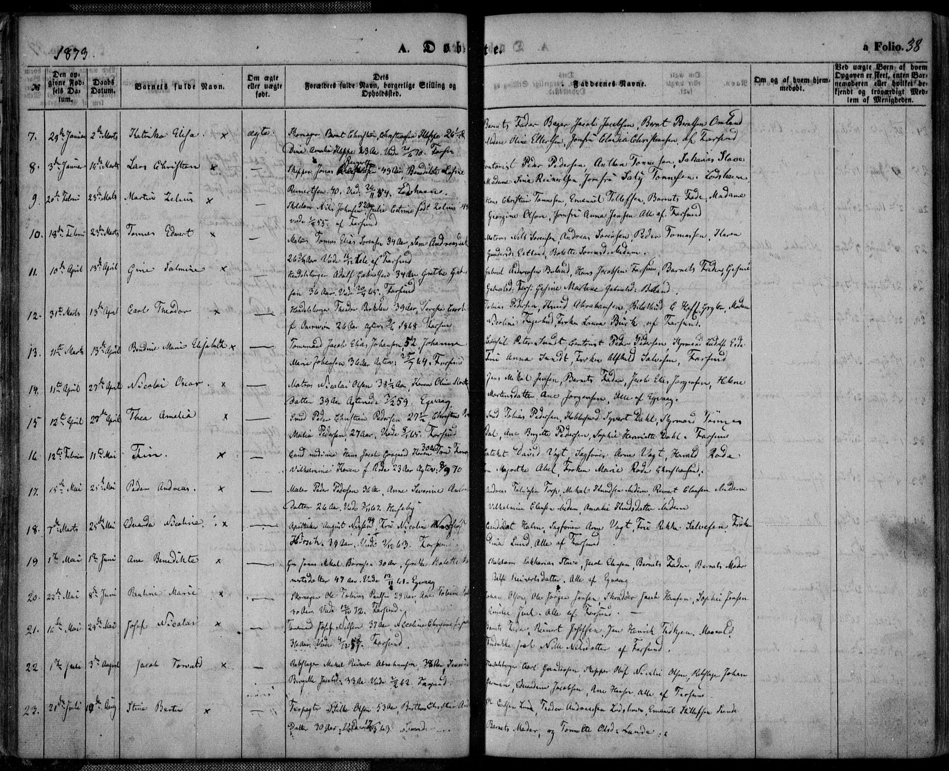 Farsund sokneprestkontor, AV/SAK-1111-0009/F/Fa/L0005: Parish register (official) no. A 5, 1863-1886, p. 38