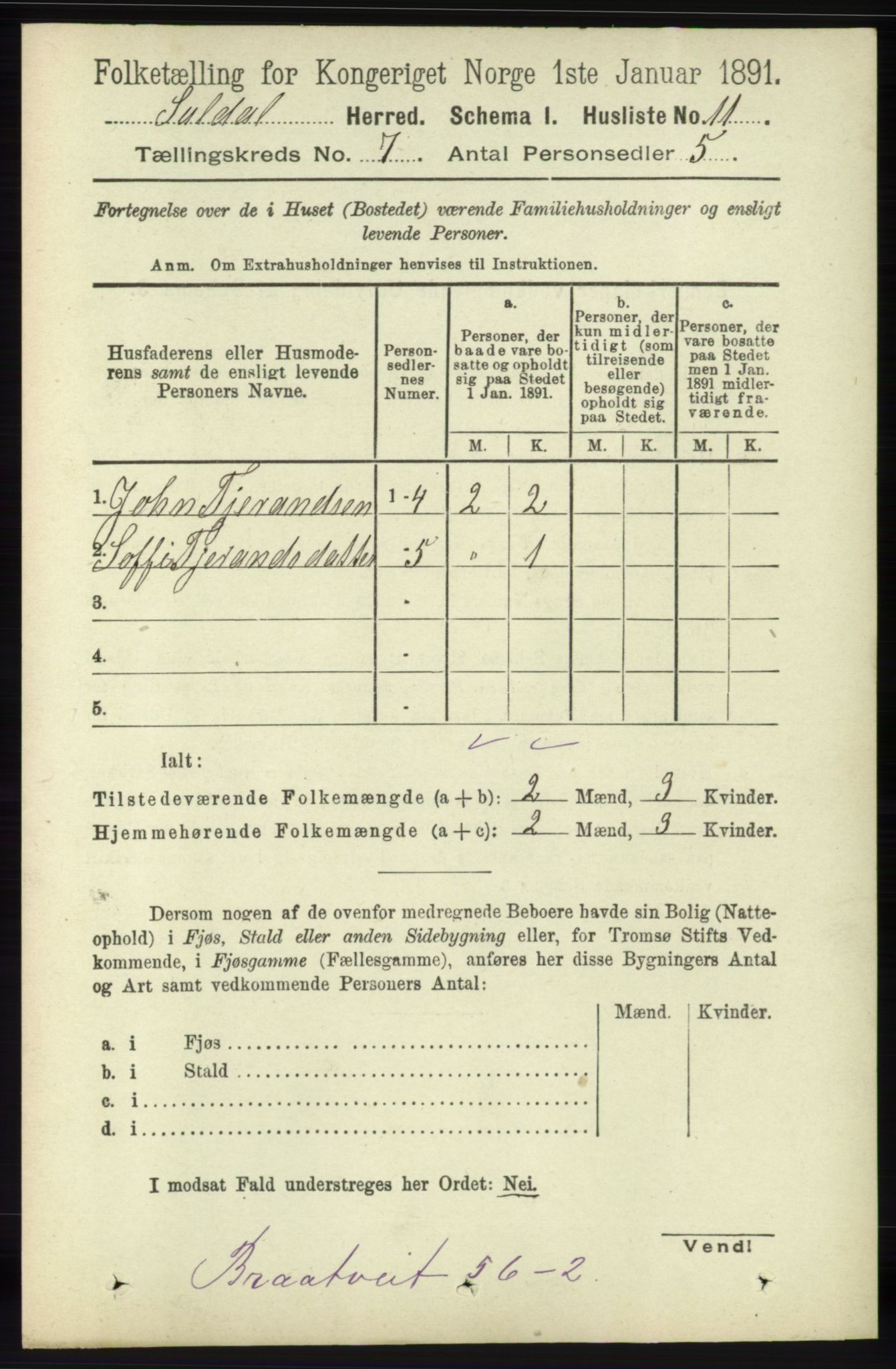 RA, 1891 census for 1134 Suldal, 1891, p. 1949