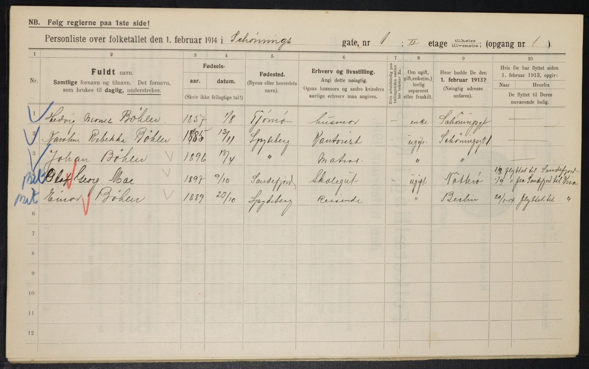 OBA, Municipal Census 1914 for Kristiania, 1914, p. 93136