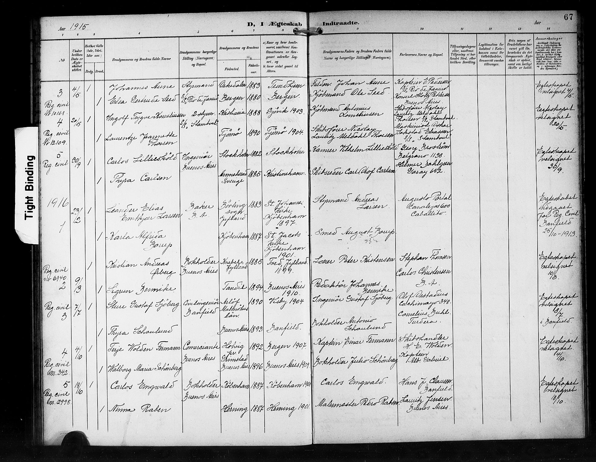 Den norske sjømannsmisjon i utlandet/Syd-Amerika (Buenos Aires m.fl.), SAB/SAB/PA-0118/H/Ha/L0002: Parish register (official) no. A 2, 1899-1919, p. 67