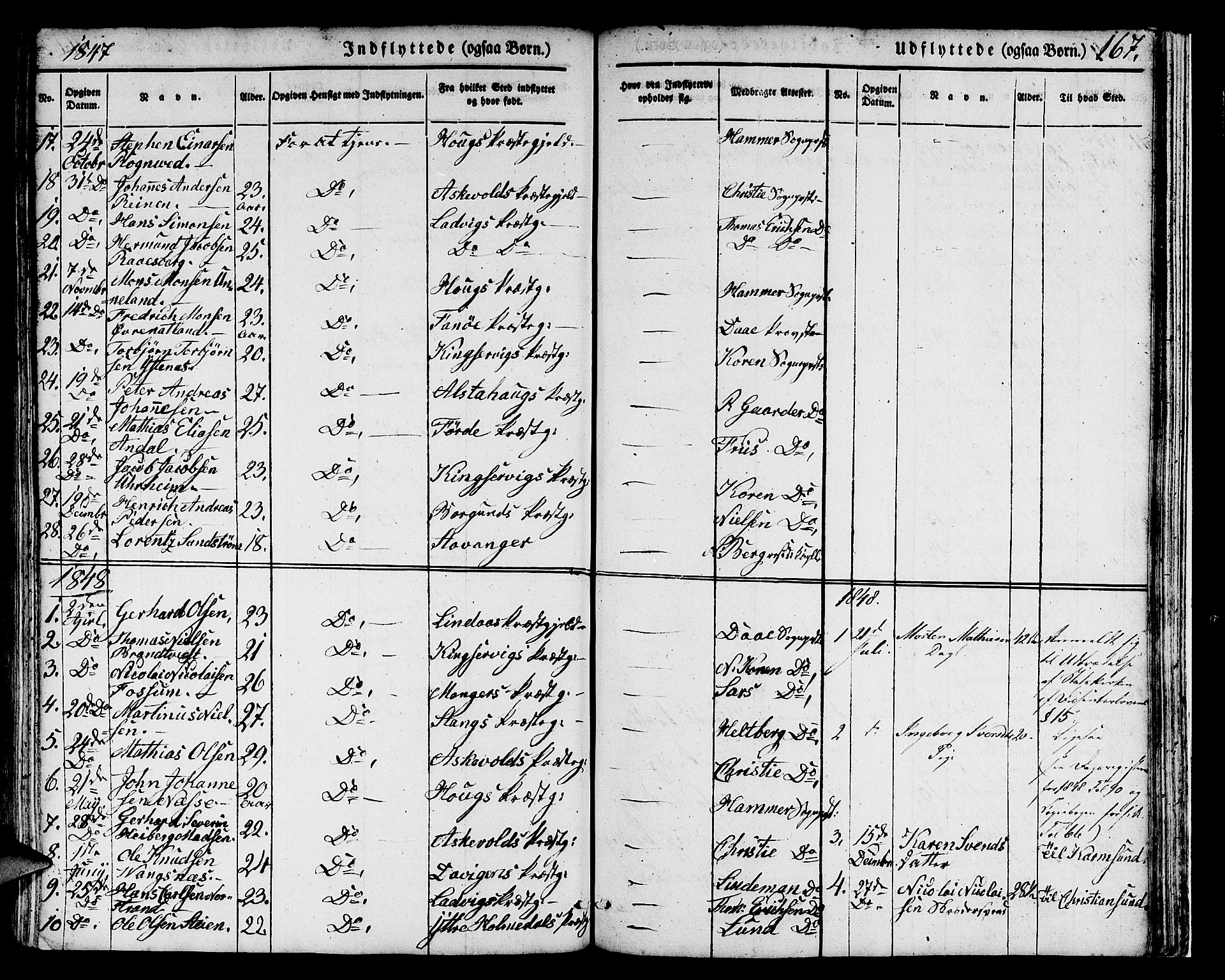 Domkirken sokneprestembete, SAB/A-74801/H/Hab/L0029: Parish register (copy) no. D 1, 1839-1857, p. 167
