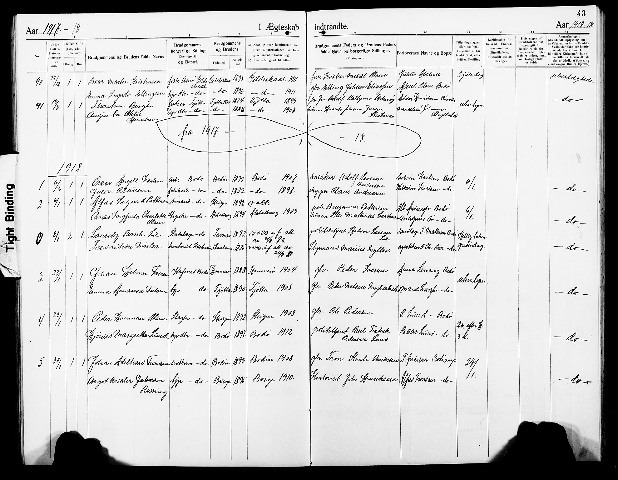 Ministerialprotokoller, klokkerbøker og fødselsregistre - Nordland, SAT/A-1459/801/L0035: Parish register (copy) no. 801C10, 1910-1923, p. 43