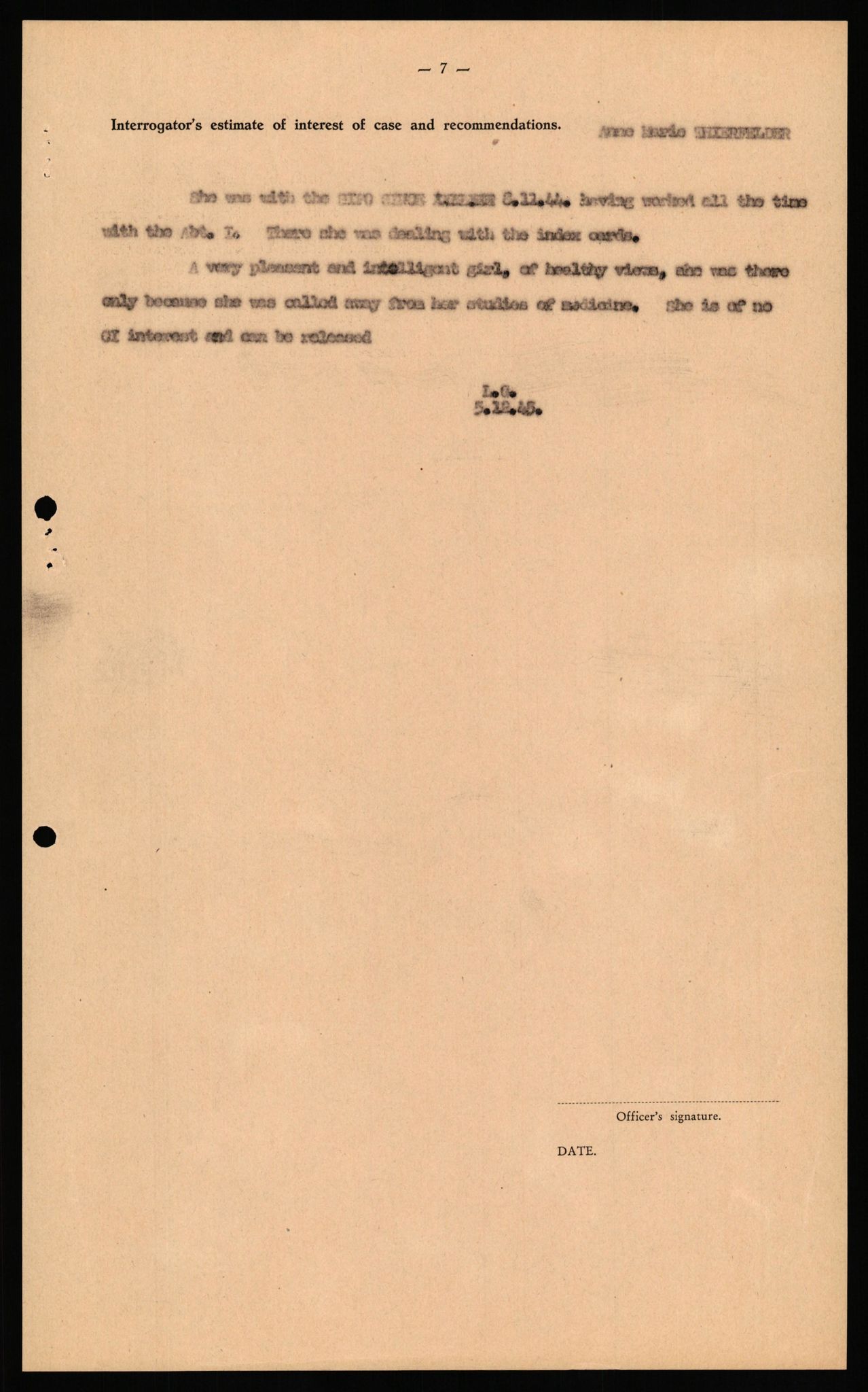 Forsvaret, Forsvarets overkommando II, RA/RAFA-3915/D/Db/L0033: CI Questionaires. Tyske okkupasjonsstyrker i Norge. Tyskere., 1945-1946, p. 462