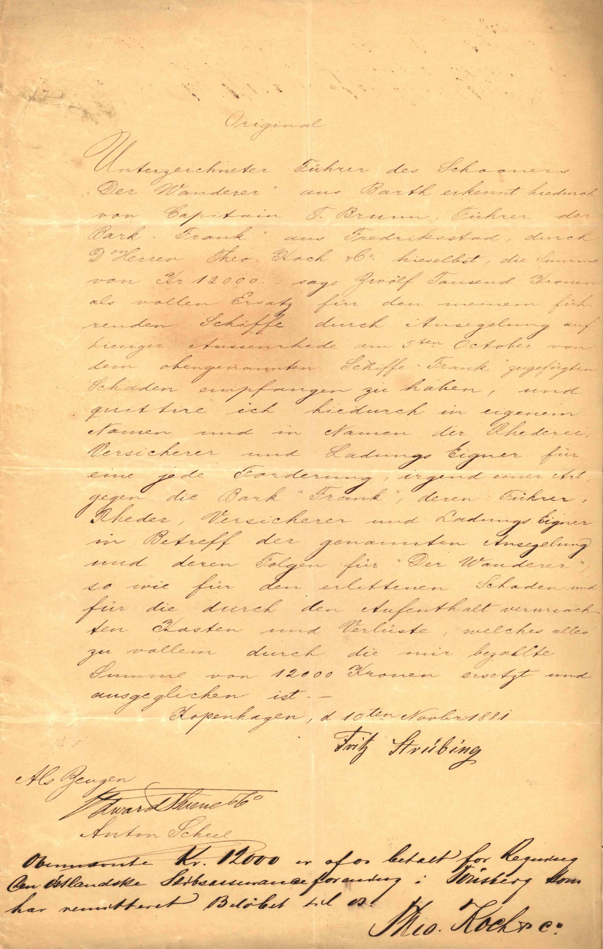 Pa 63 - Østlandske skibsassuranceforening, VEMU/A-1079/G/Ga/L0014/0004: Havaridokumenter / Bertrand, Frigga, Frank, Nordafjeld, 1881, p. 54