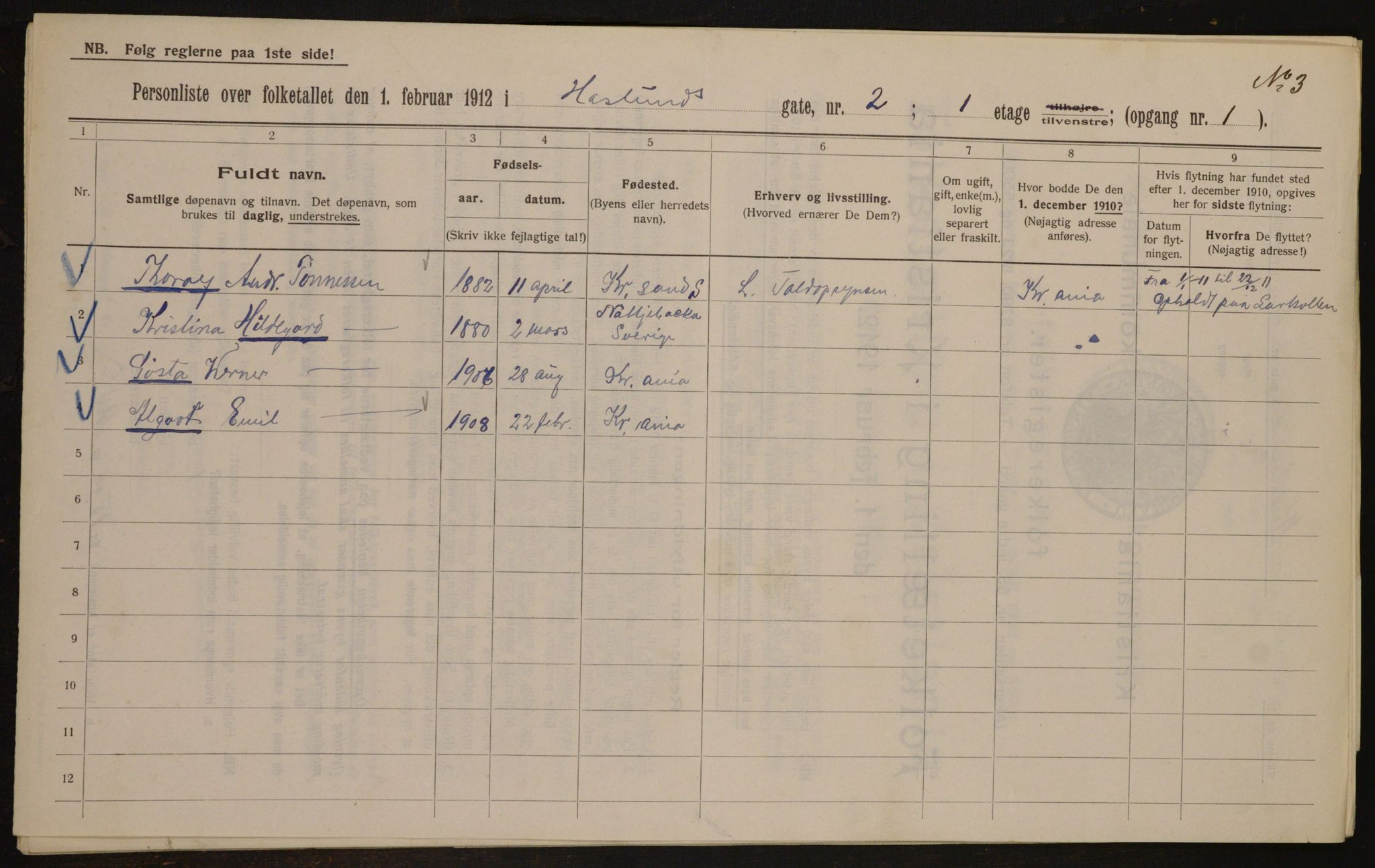 OBA, Municipal Census 1912 for Kristiania, 1912, p. 35264