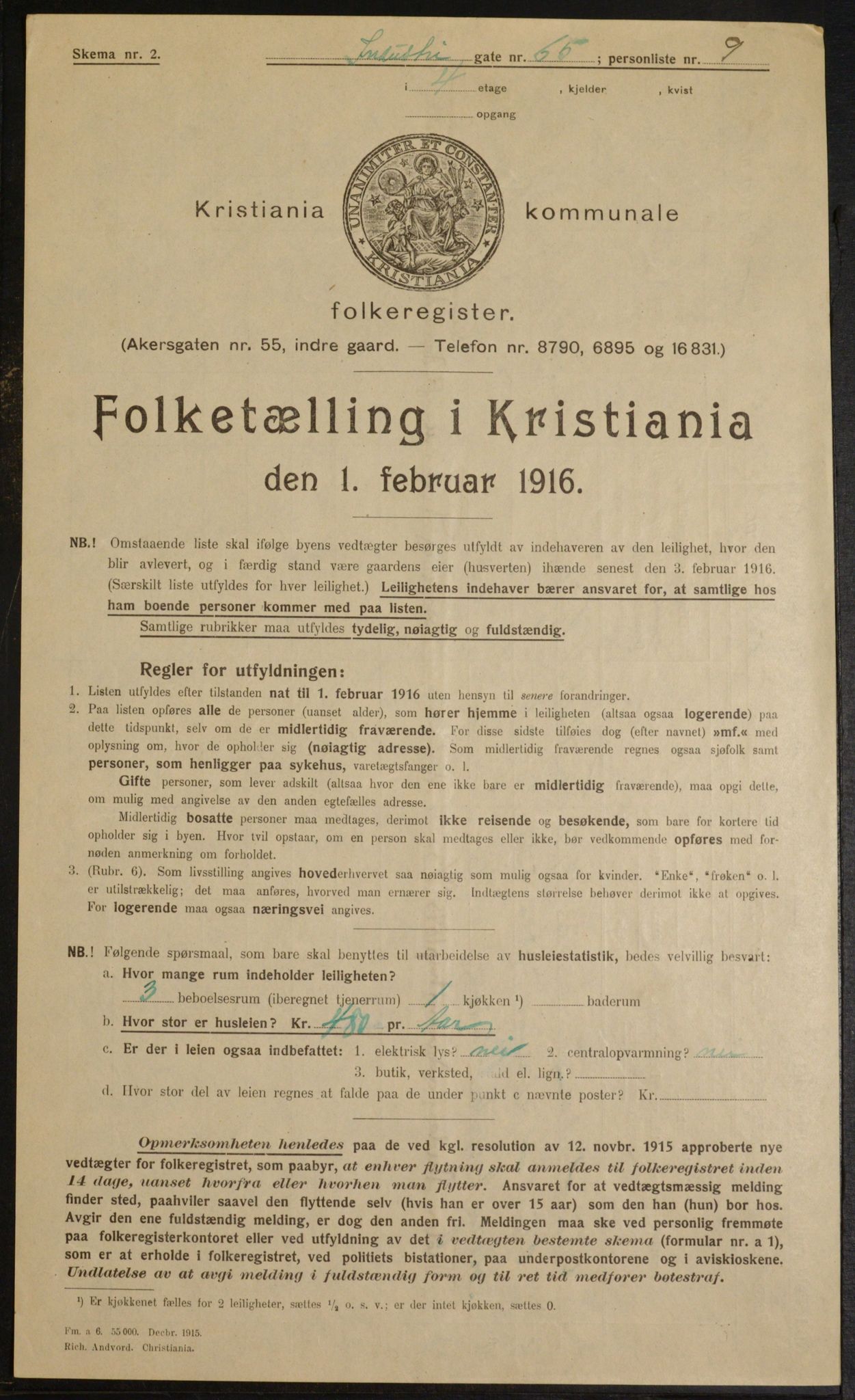 OBA, Municipal Census 1916 for Kristiania, 1916, p. 44666