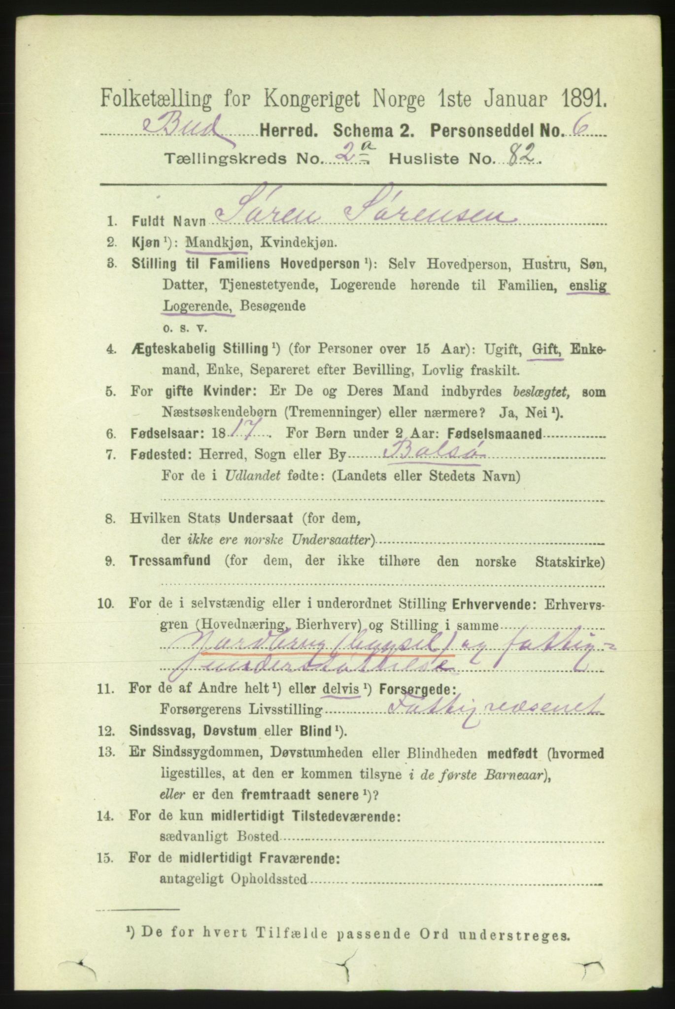 RA, 1891 census for 1549 Bud, 1891, p. 1181